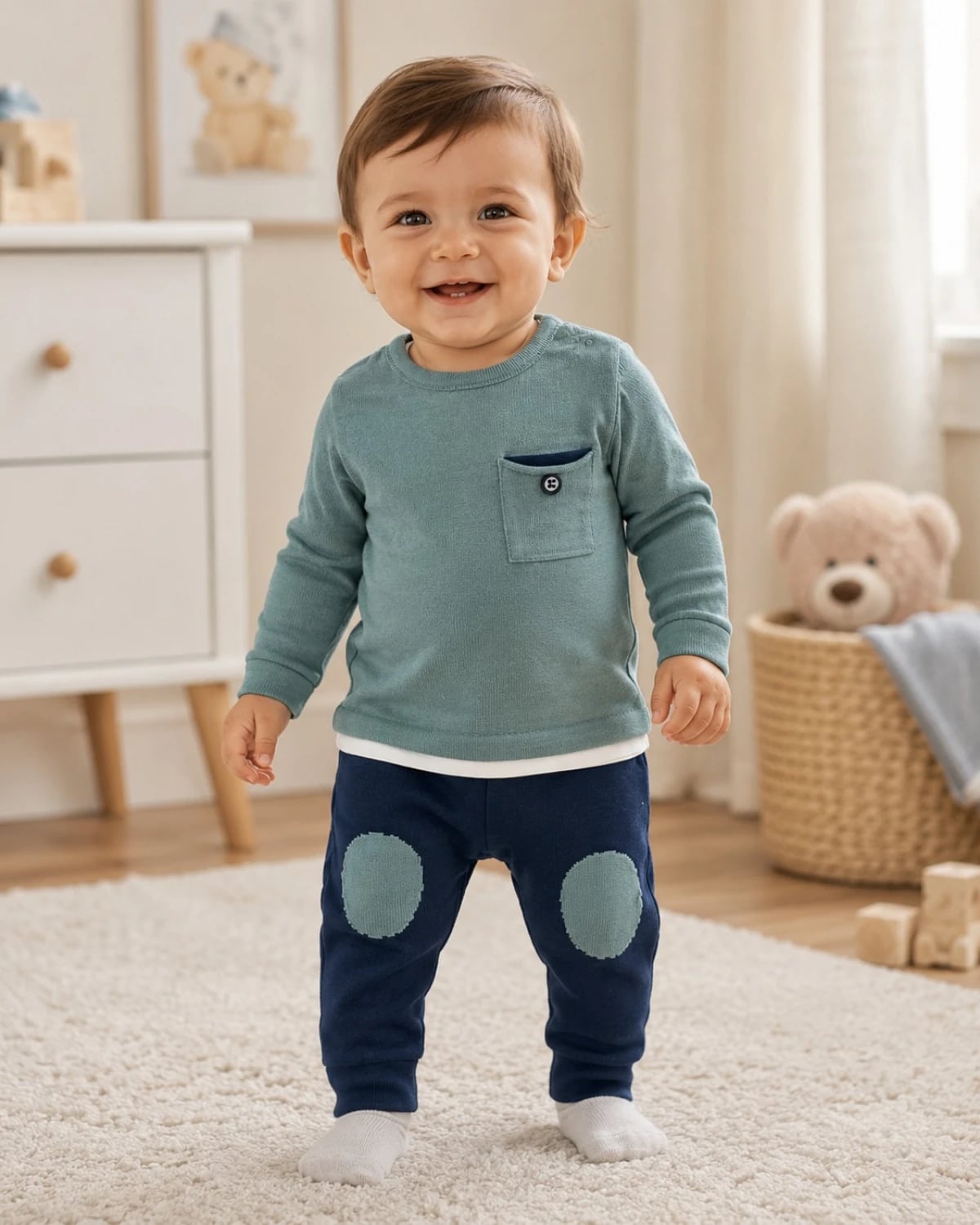Baby Boys' 3-Piece Knit Top and Pants Set - Indigo - Has Bereket - by Peralane