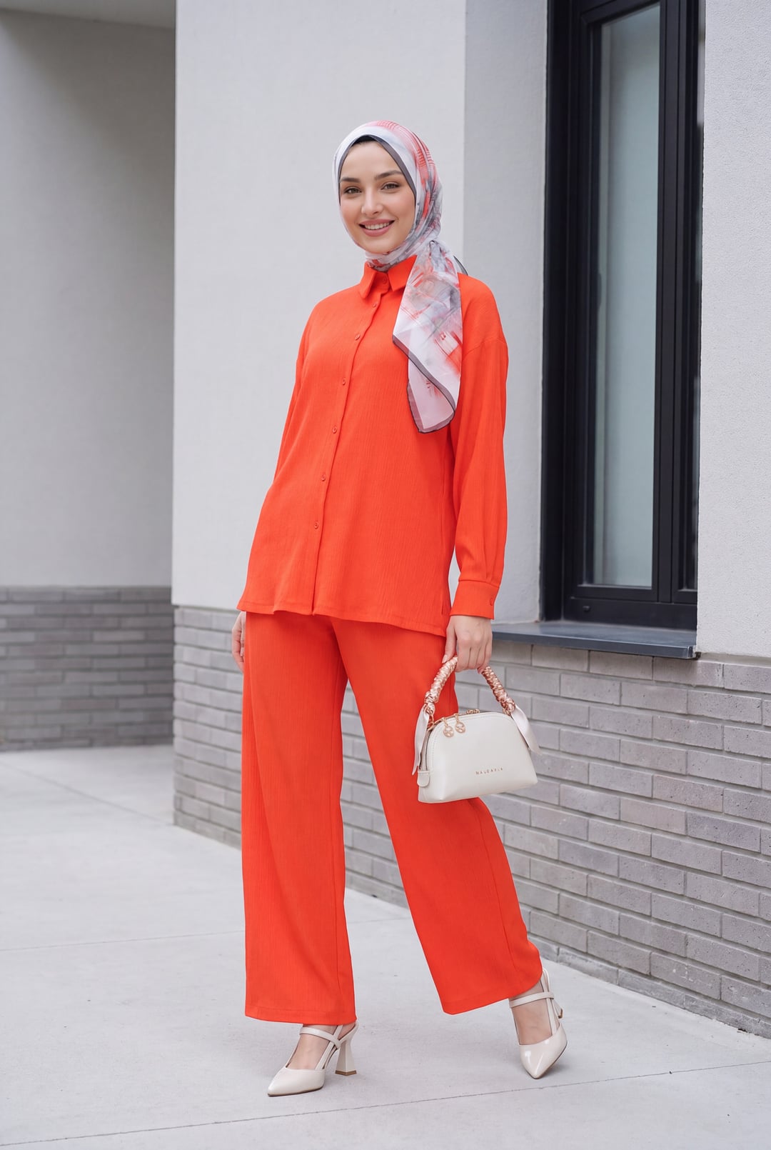 Knitted Modest Two-Piece Set - Orange - Bigdart - by Peralane
