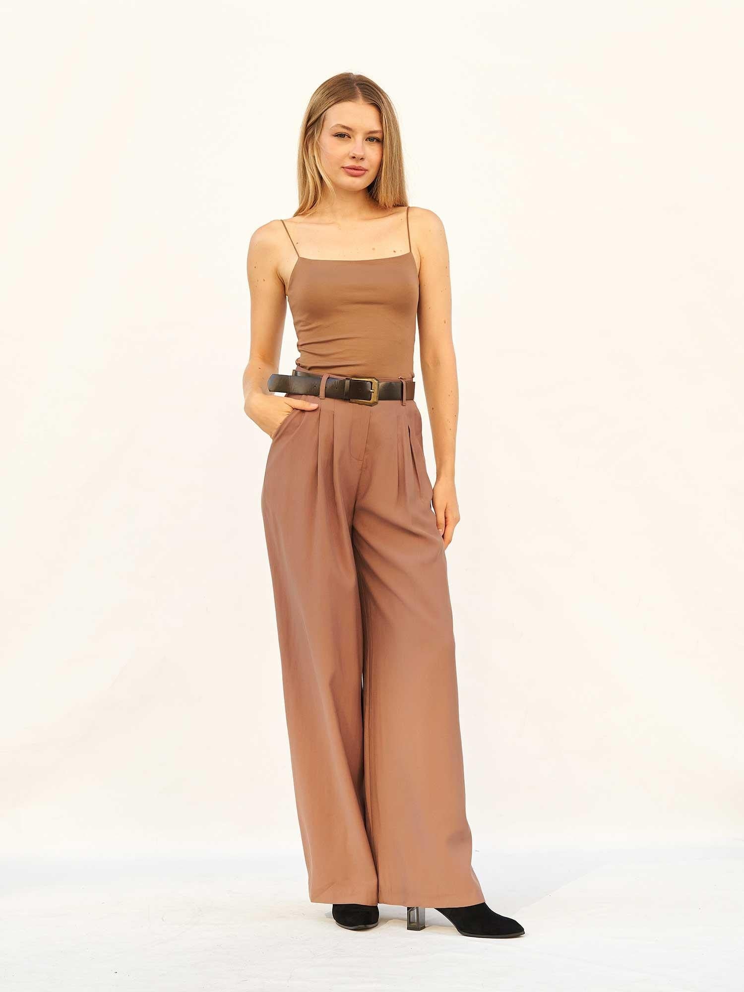 Pleated High-Waist Wide-Leg Palazzo Trousers - Lefon - by Peralane