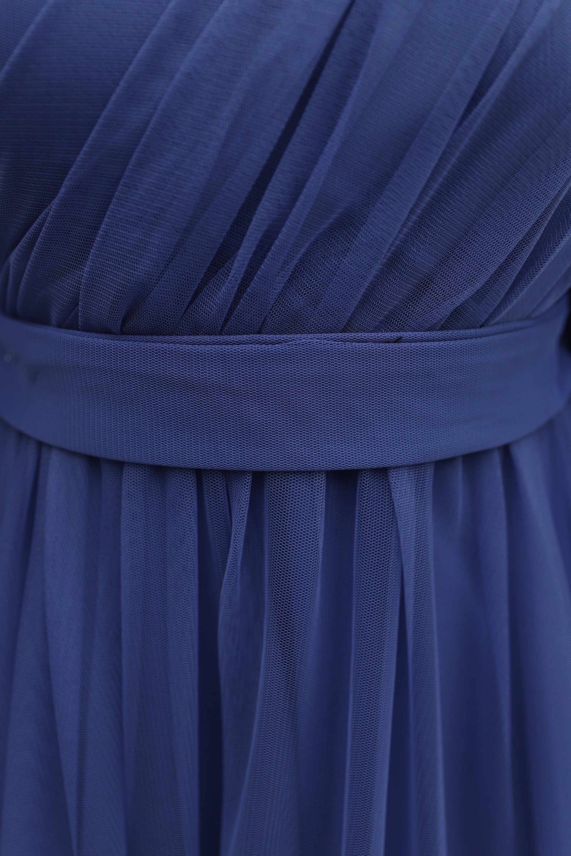 Indigo Evening Dress with Stone Details, Draped Belted Tulle - Podyumplus - by Peralane - photo 7