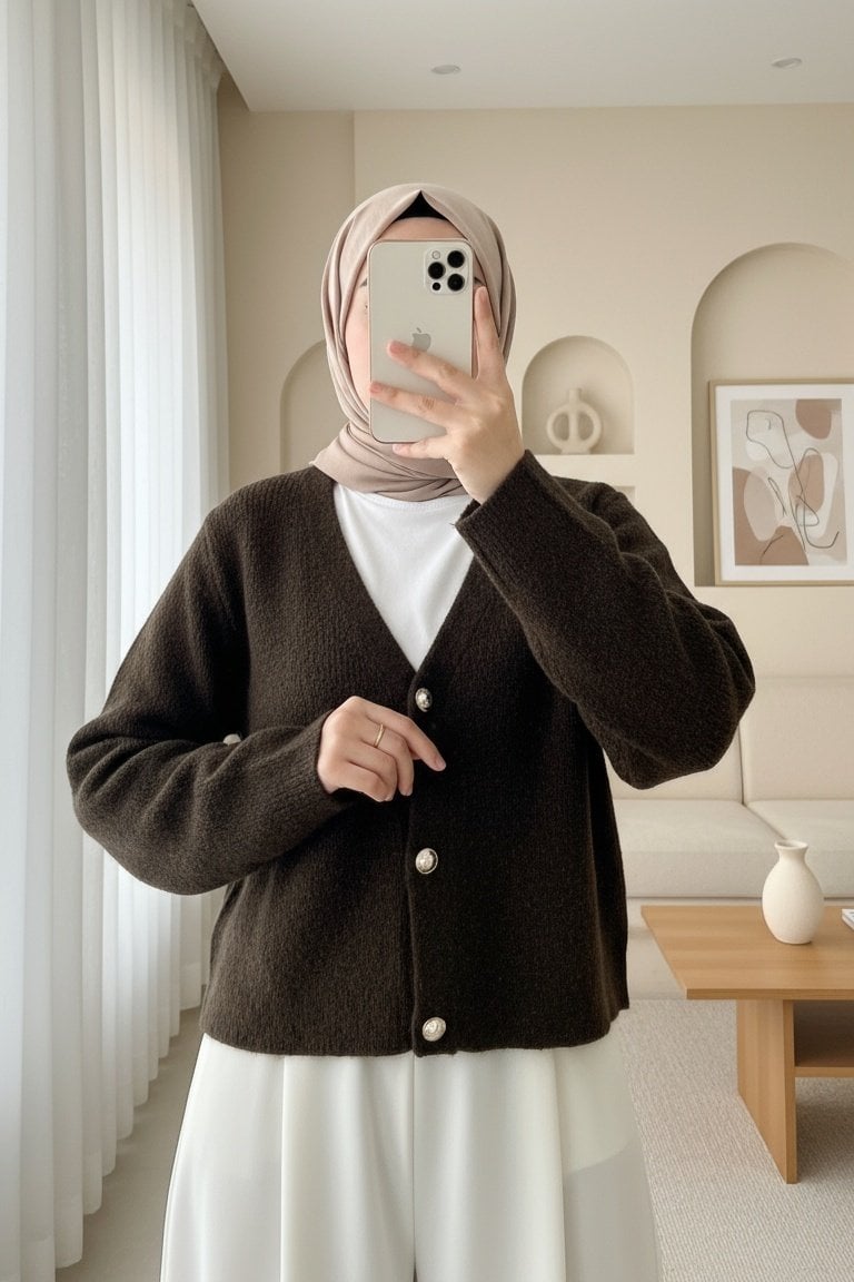 Women's Dark Brown Buttoned Knit Cardigan - Podyumplus - by Peralane