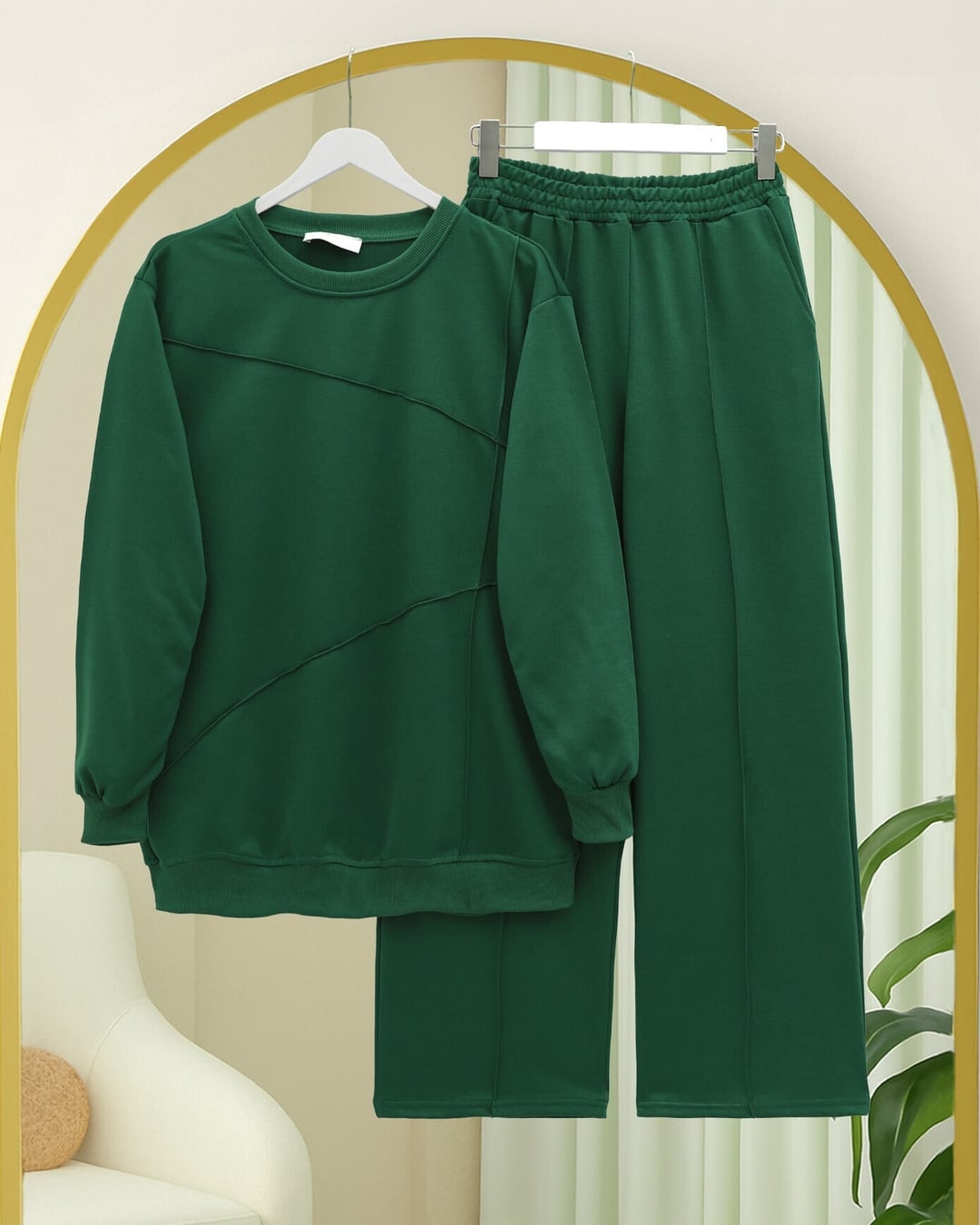 Two-Tie Drawstring Loungewear Set with Pants - Emerald - Podyumplus - by Peralane - photo 3