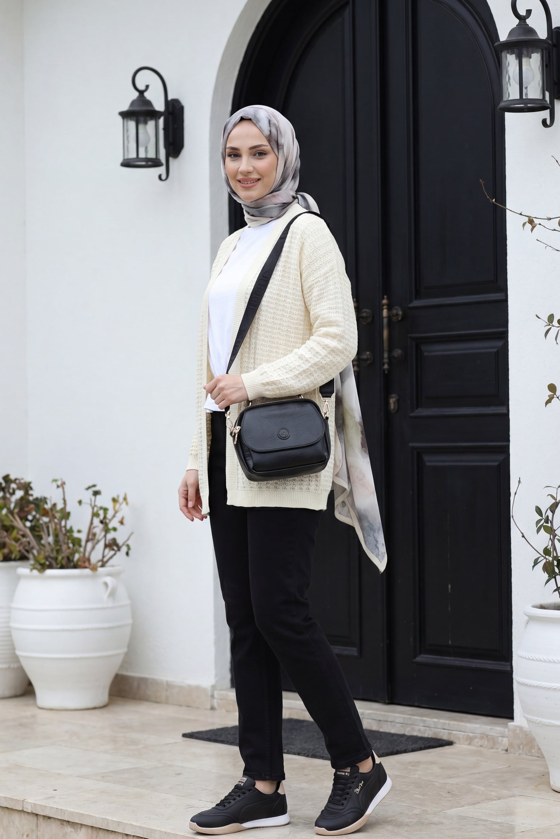 Cream Open-Front Textured Knit Cardigan - Podyumplus - by Peralane - photo 3