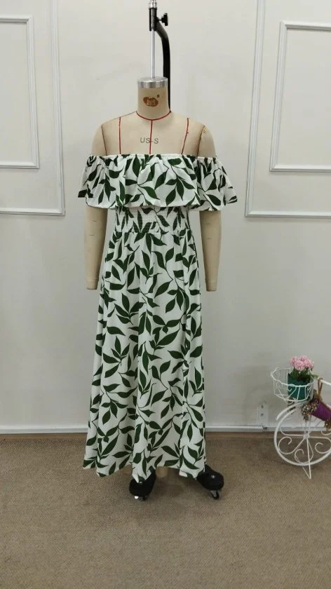 Women's Off-Shoulder Maxi Dress with Leaf Print and Smocked Waistband - Janes - by Peralane - photo 4