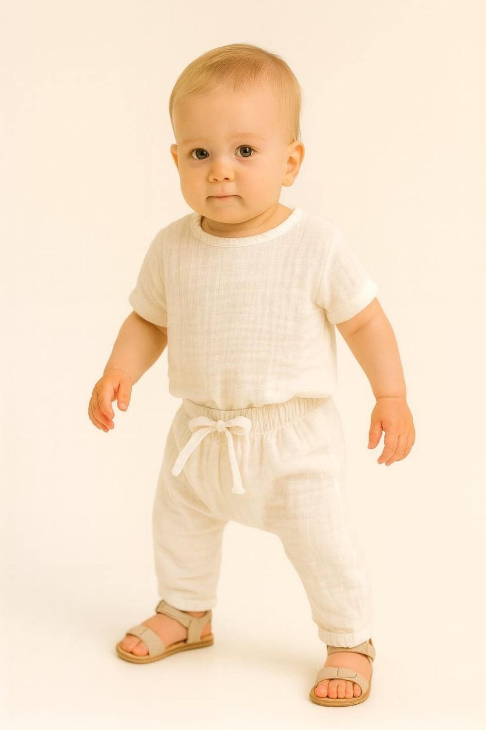 Baby Two-Piece Cotton Gauze Set - Off-White - Verscon - by Peralane