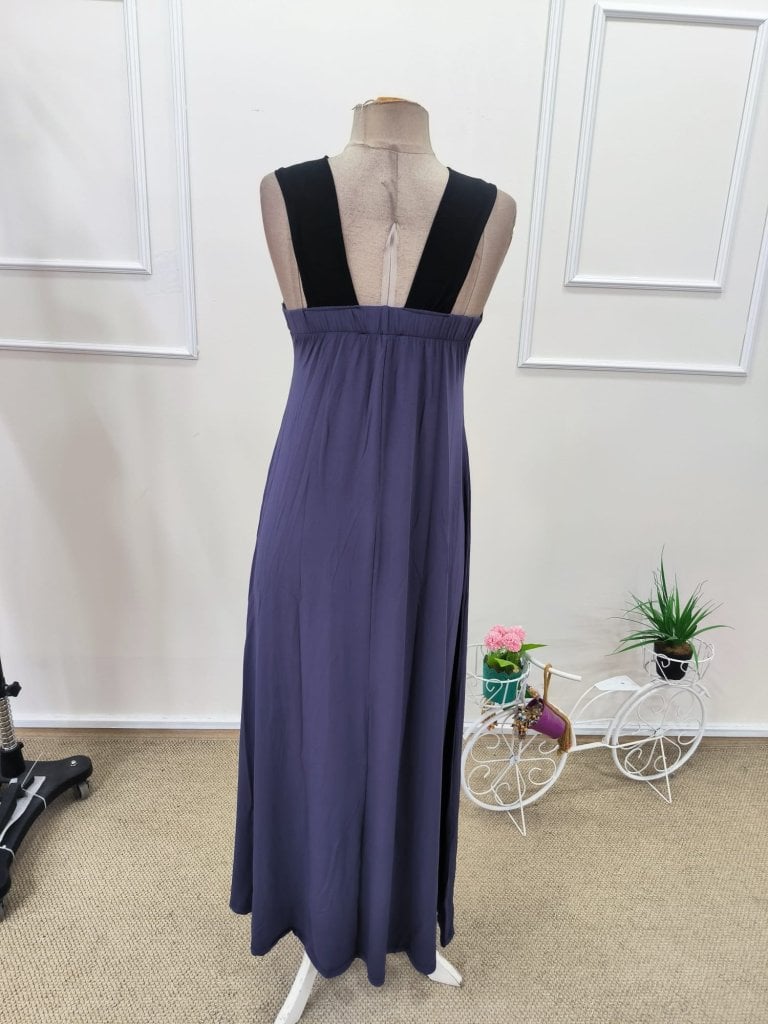 Women's Two-Tone Long Viscose Dress with Front Cross Detail - Janes - by Peralane - photo 6