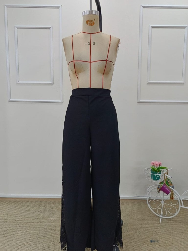 Women's High-Waist Side Lace Crepe Palazzo Pants - Janes - by Peralane - photo 6