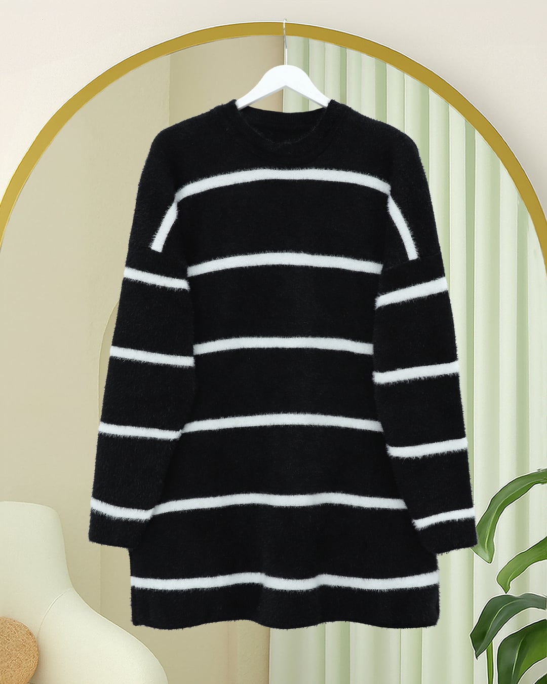 Striped Relaxed Knit Tunic - Black - Podyumplus - by Peralane - photo 3