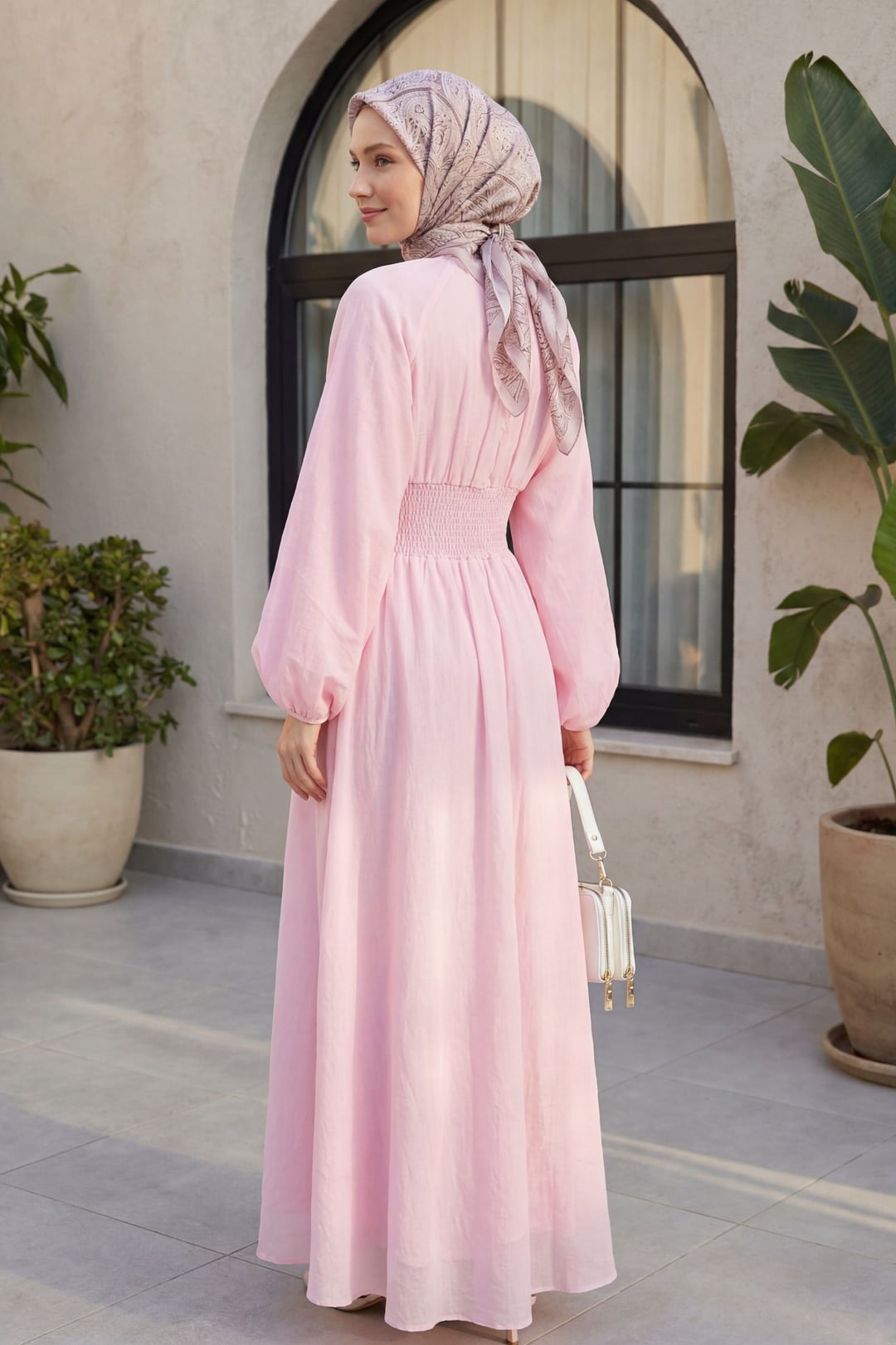 Belted Sleeve Dress with Brooch in Powder - Podyumplus - by Peralane - photo 2