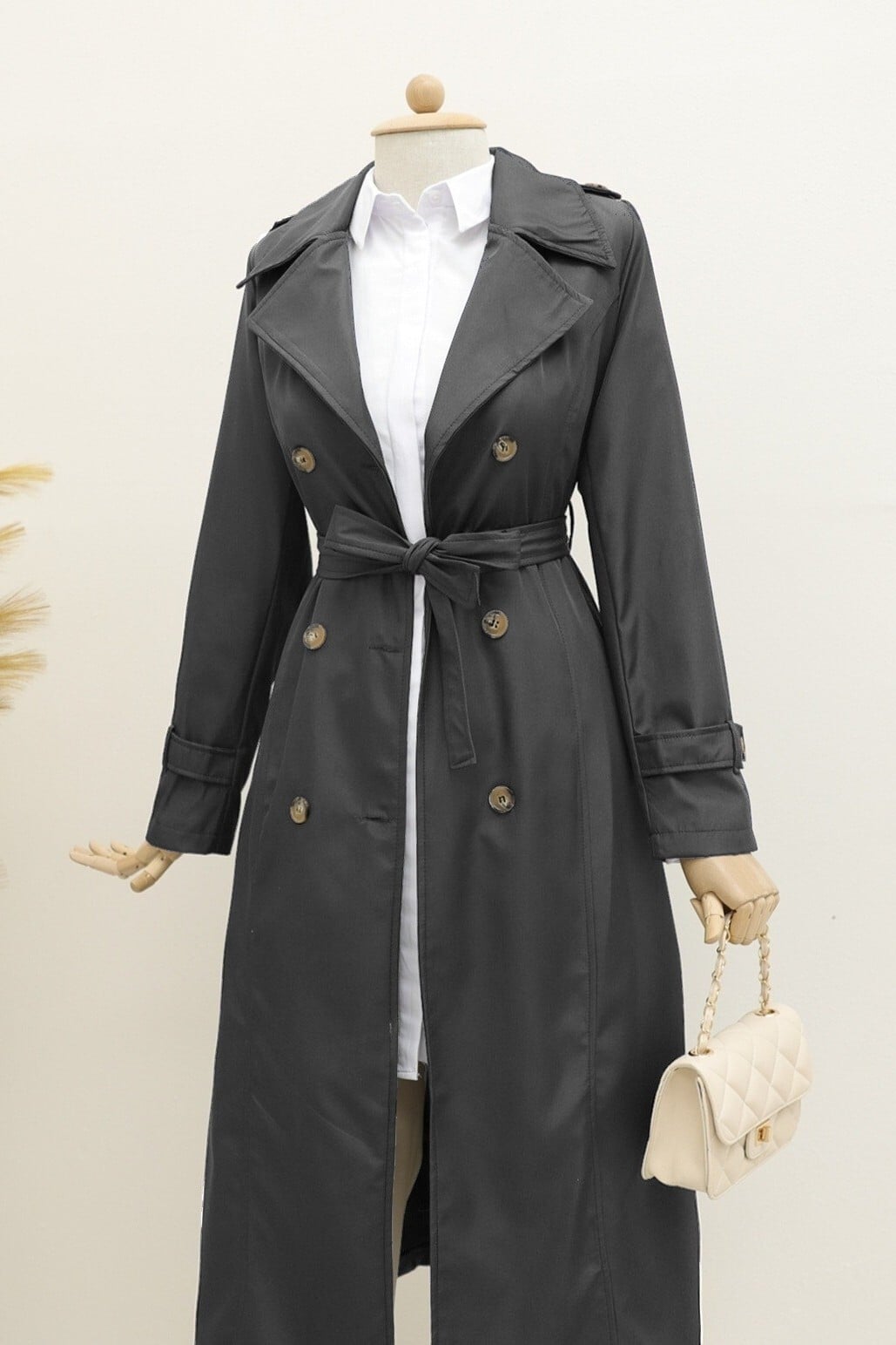 Lined Belted Trench Coat - Dark Grey - Podyumplus - by Peralane - photo 4