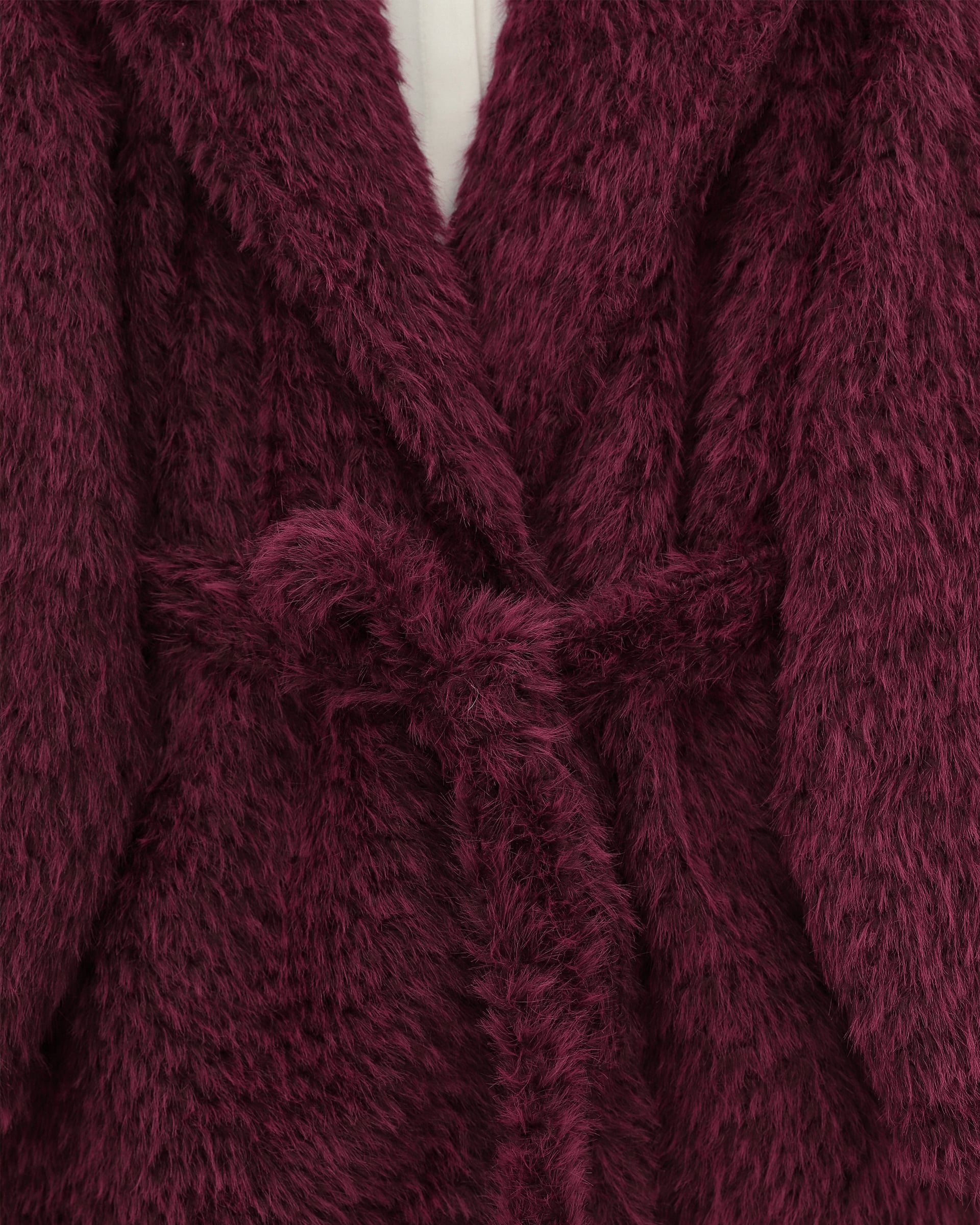 Belted Faux Fur Trimmed Coat in Plum - Podyumplus - by Peralane - photo 4