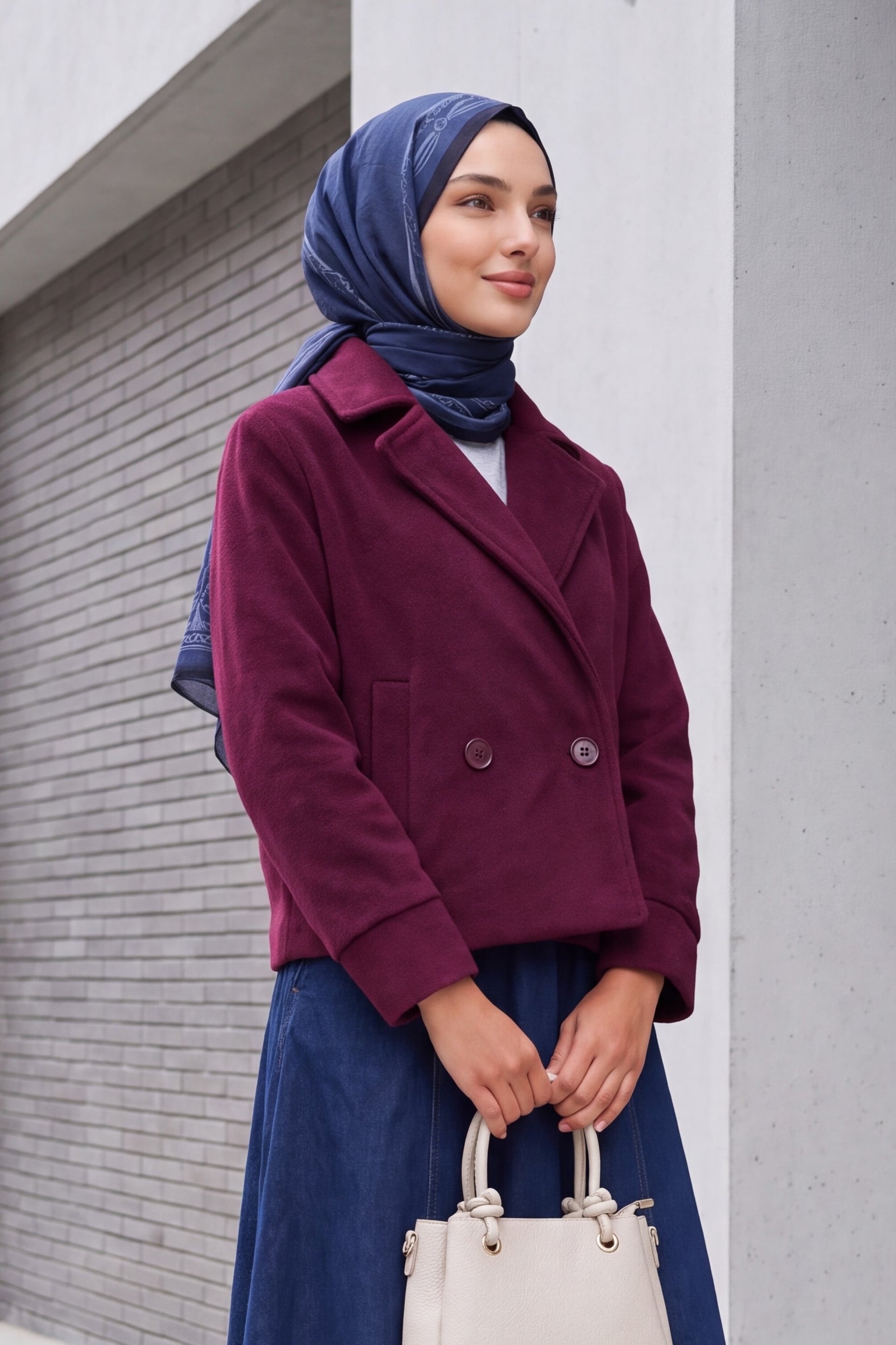 Women's Short Wool-Blend Double-Breasted Jacket - Plum - Bigdart - by Peralane - photo 2