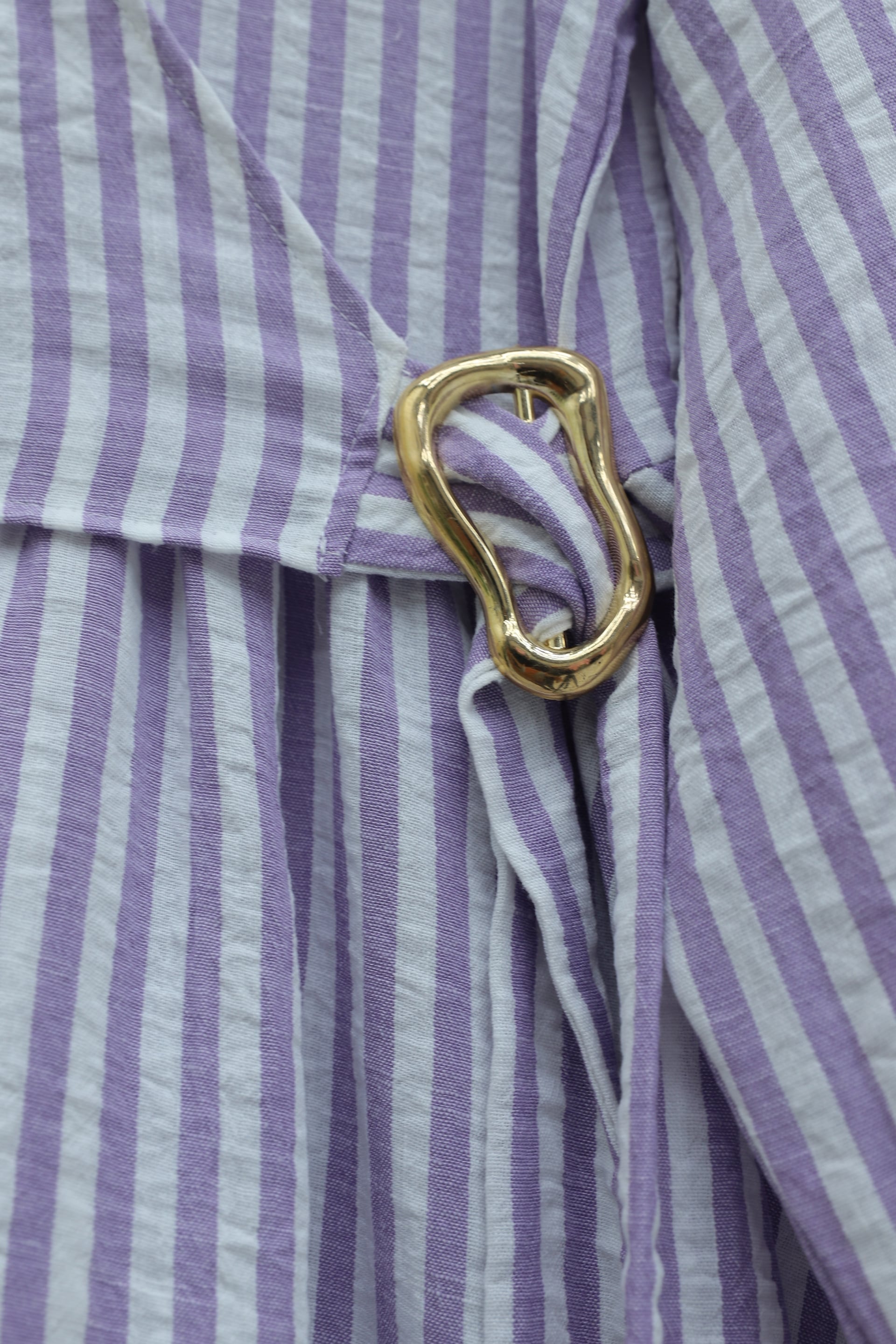 Striped Linen Dress with Shirt Collar and Side Tie - Lilac - Podyumplus - by Peralane - photo 4