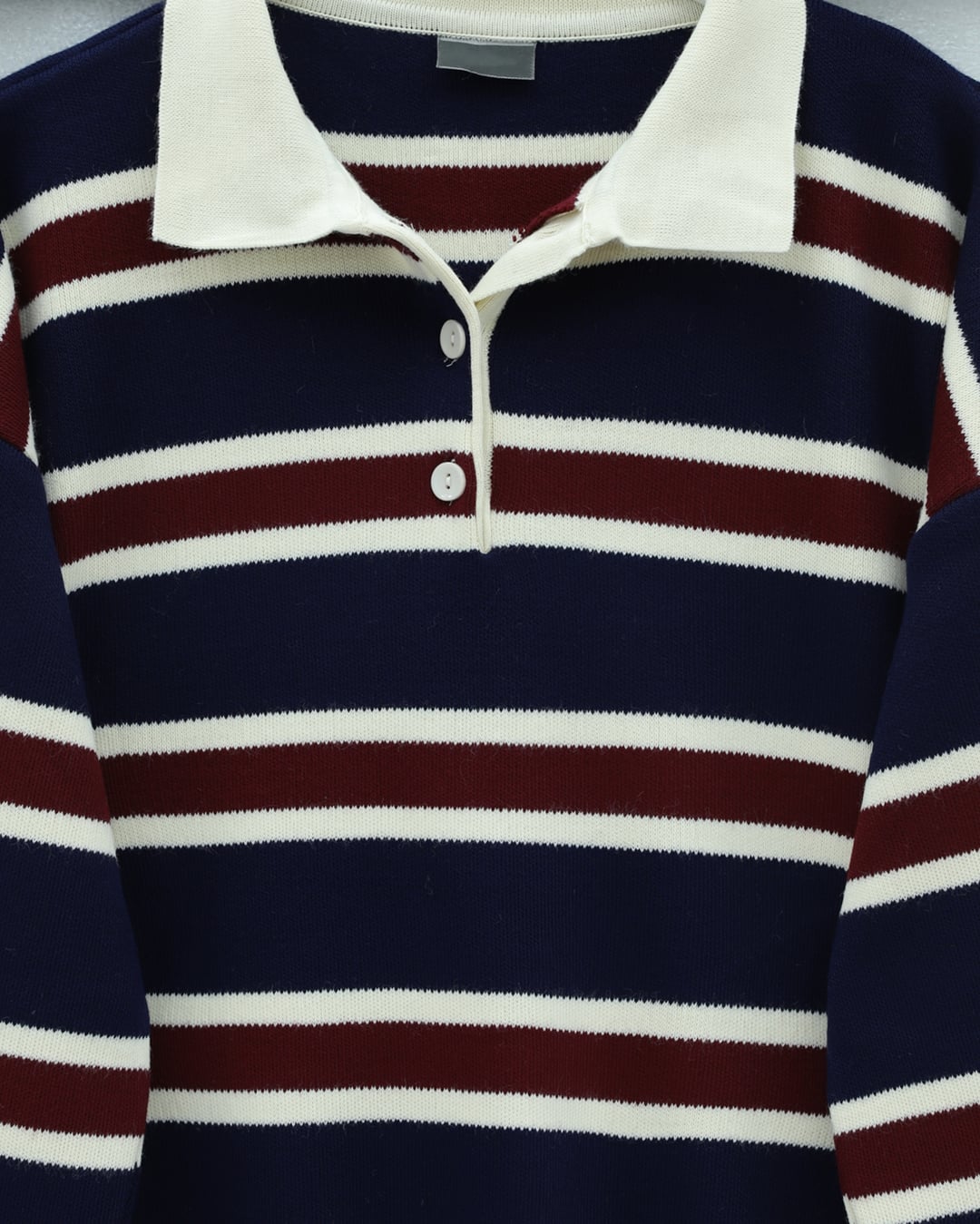 Polo Neck Half-Button Striped Knit Sweater - Navy - Podyumplus - by Peralane - photo 5