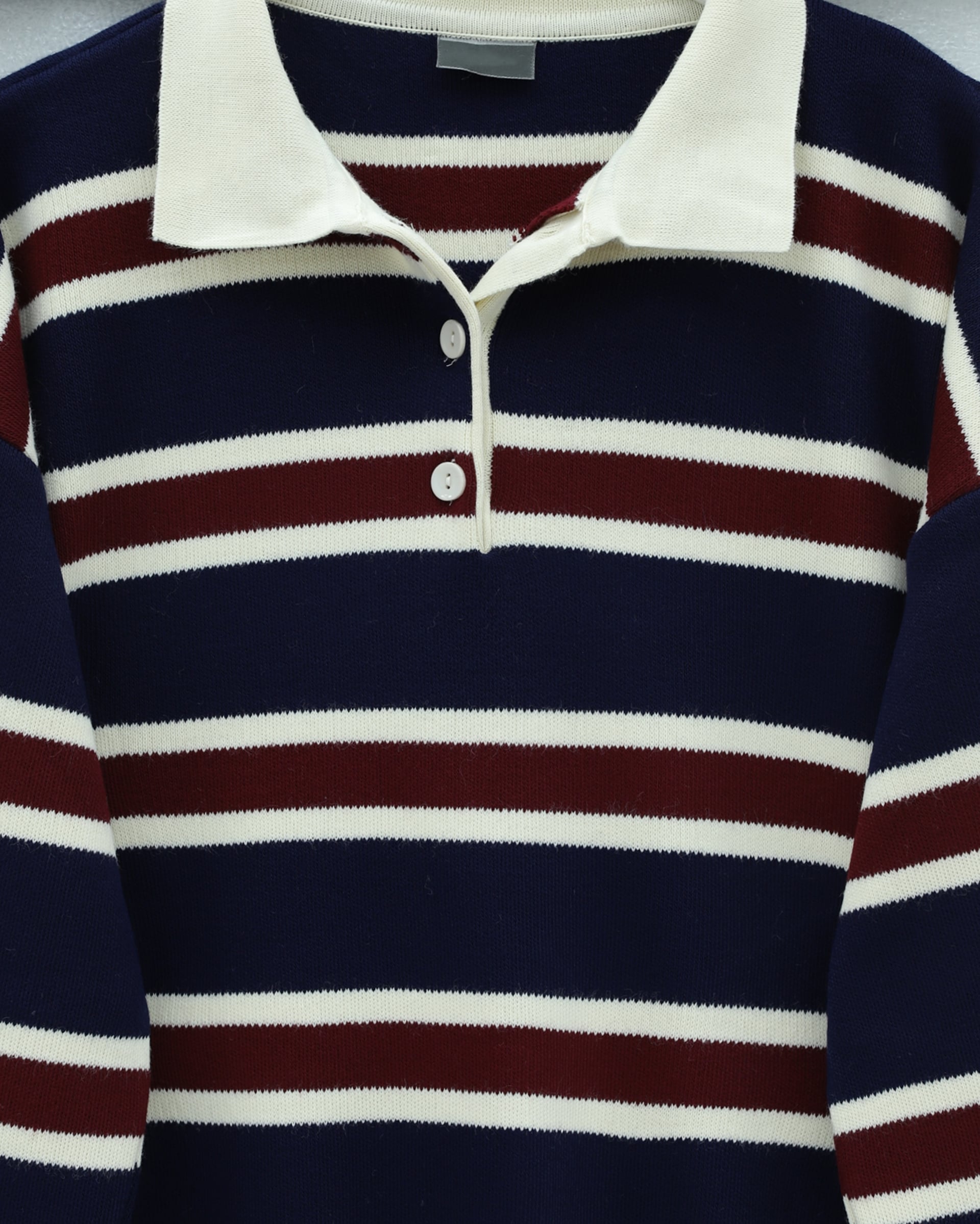 Polo Neck Half-Button Striped Knit Sweater - Navy - Podyumplus - by Peralane - photo 5