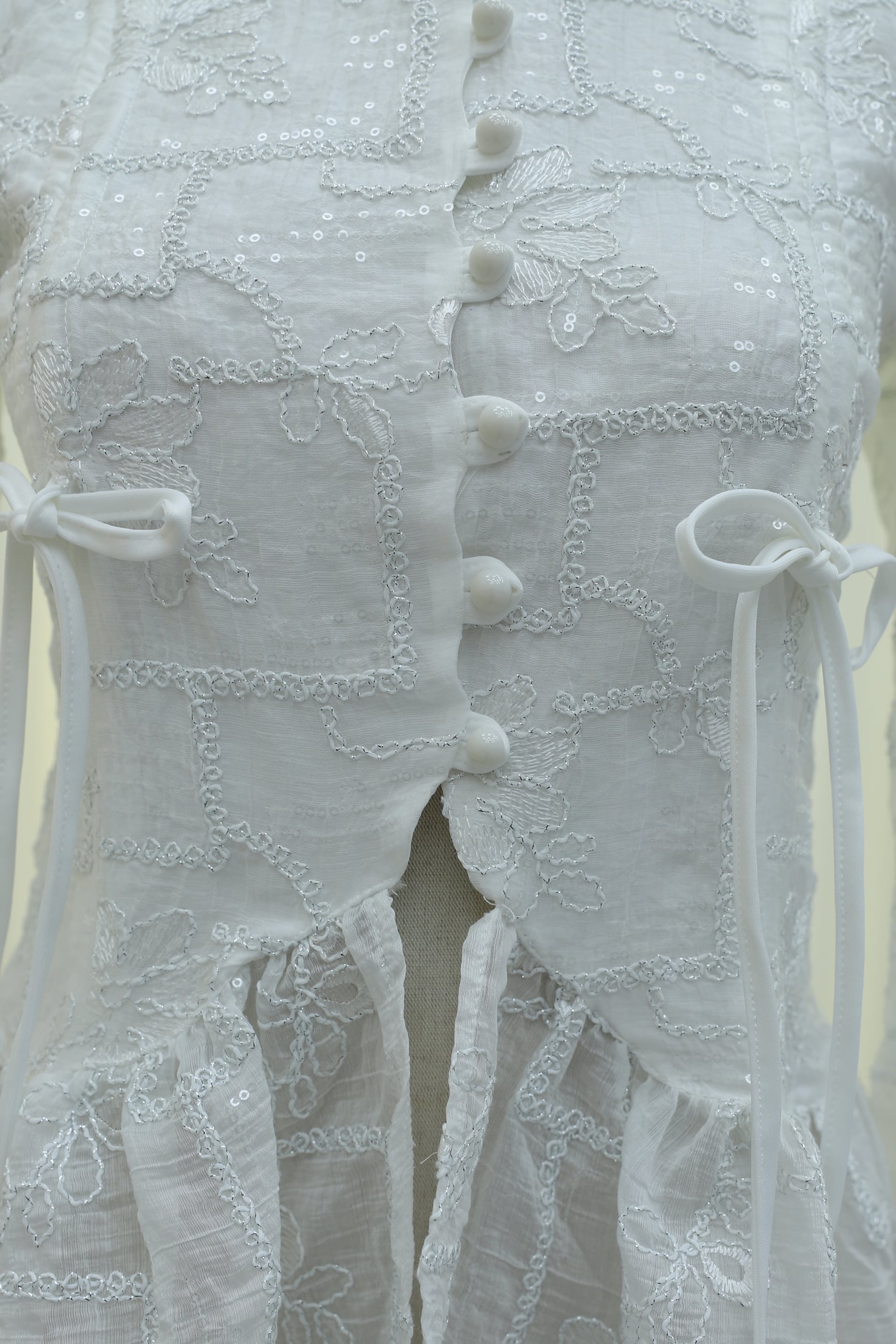 White High Collar Buttoned Lined Frilled Polyviscose Tunic - Podyumplus - by Peralane - photo 11