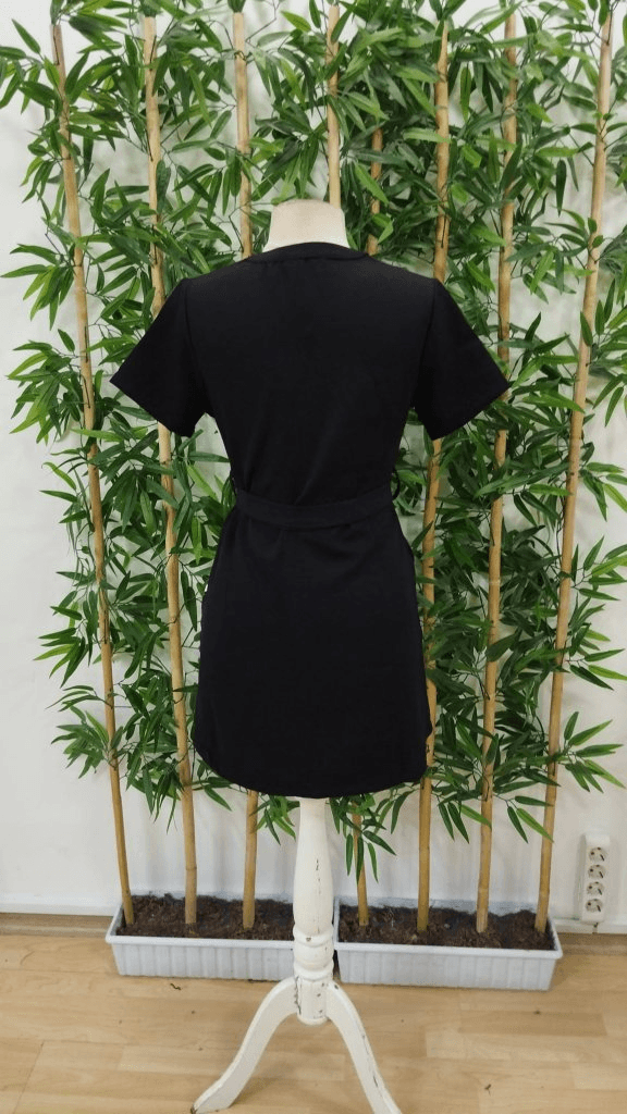 Women's Short Sleeve V-Neck Two-Tone Print Belted Satin Dress - Janes - by Peralane - photo 8