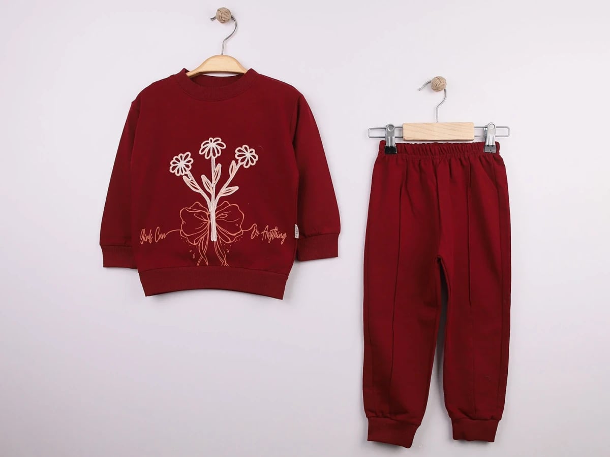 Girls' Floral Embroidered Sweatshirt and Trousers Set - Feely Kids - by Peralane