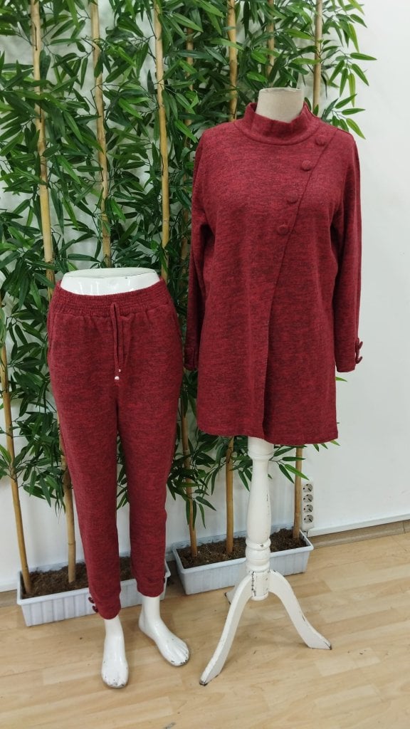 Women's Long-Sleeve Mock Neck Button-Front Blouse and Trousers Soft Knit Two-Piece Set - Janes - by Peralane - photo 4
