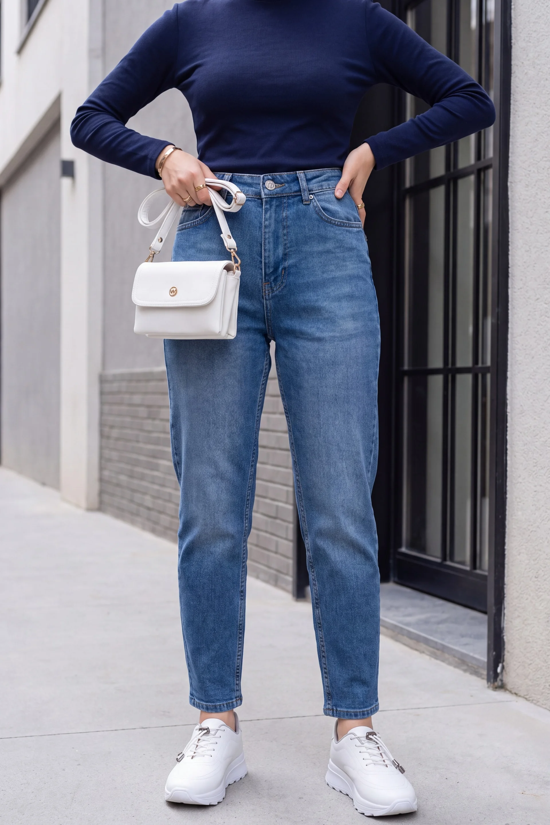 Pocket High Waist Straight Leg Jeans - Ice Blue - Podyumplus - by Peralane - photo 2