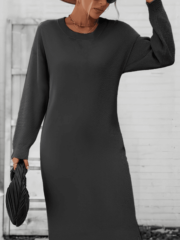 Women's Long Sleeve Crew Neck Slit Detail Knit Midi Dress - Janes - by Peralane - photo 2