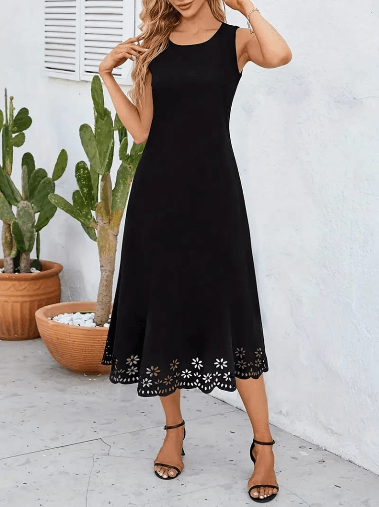 Women's Sleeveless Midi Dress with Laser-Cut Floral Hem - Janes - by Peralane - photo 4