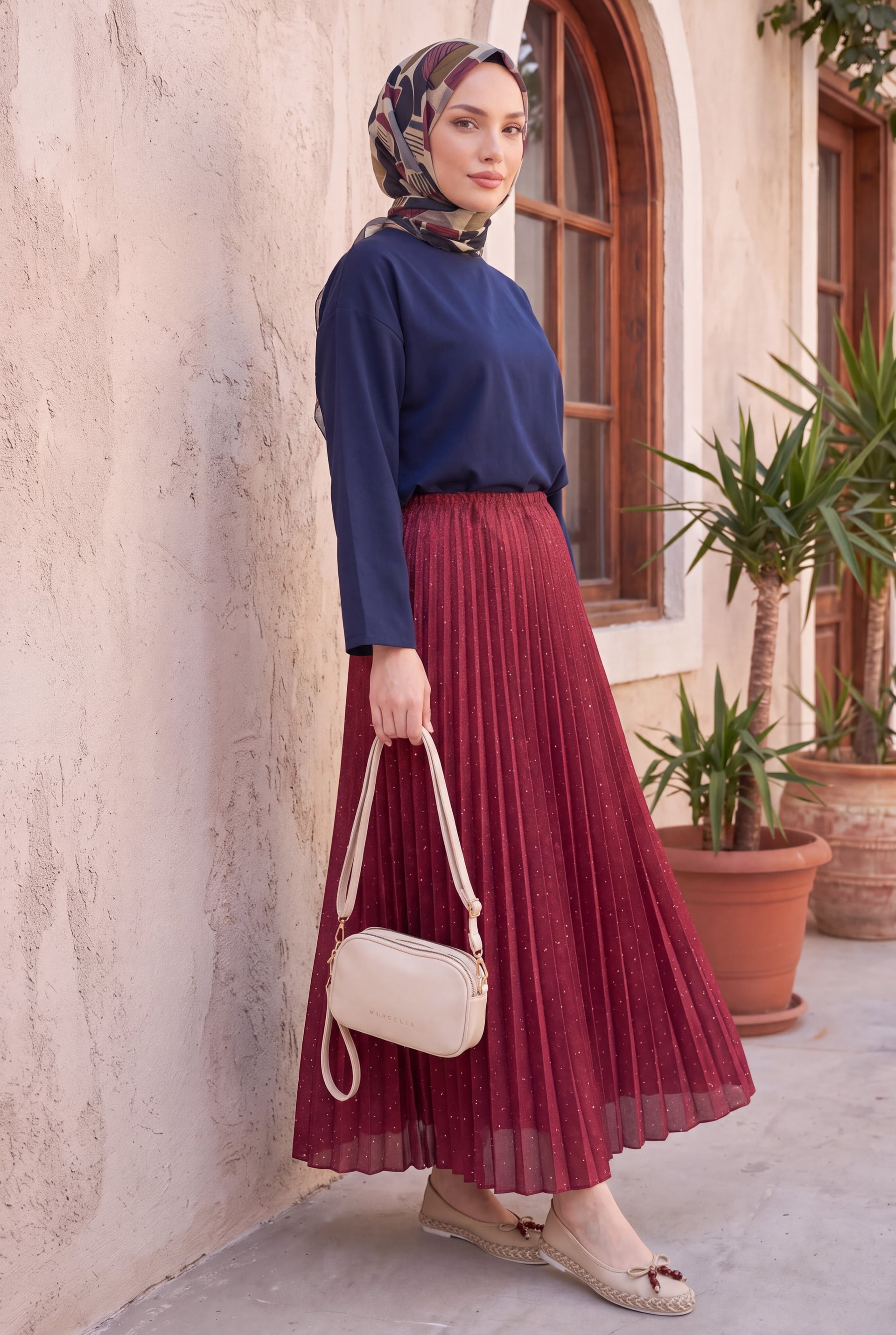 Embellished Pleated Midi Skirt - Red - Podyumplus - by Peralane