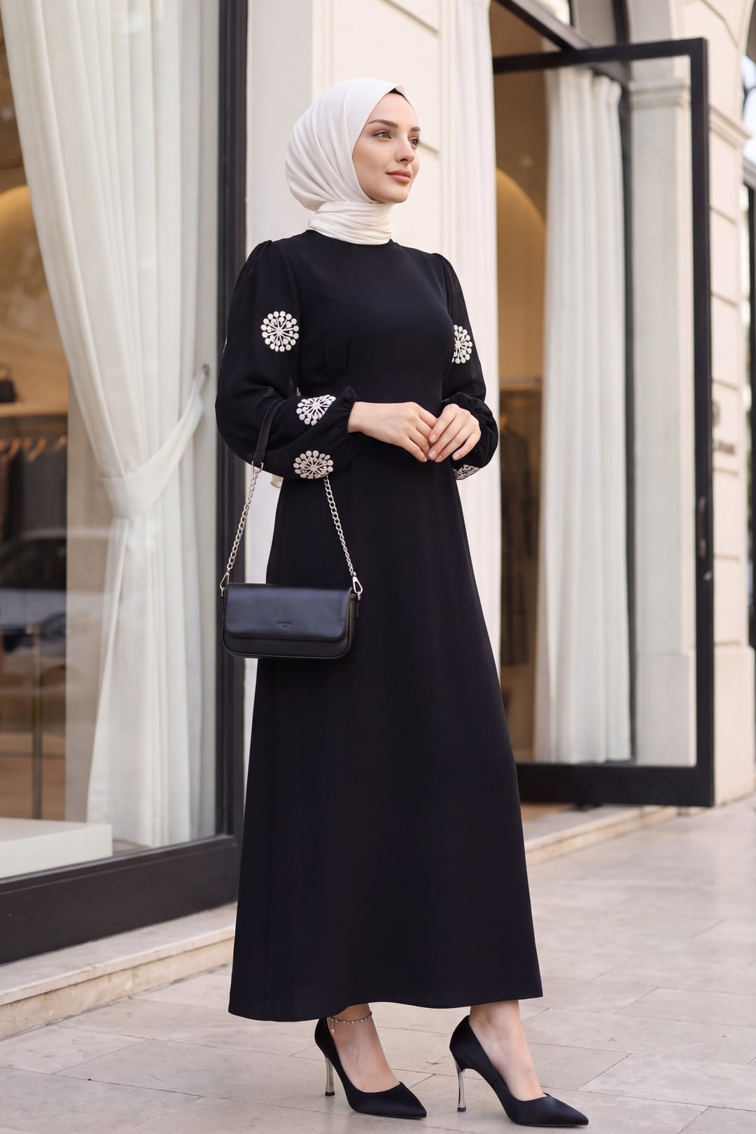 Black Modest Dress with Embroidered Sleeves - Podyumplus - by Peralane - photo 4