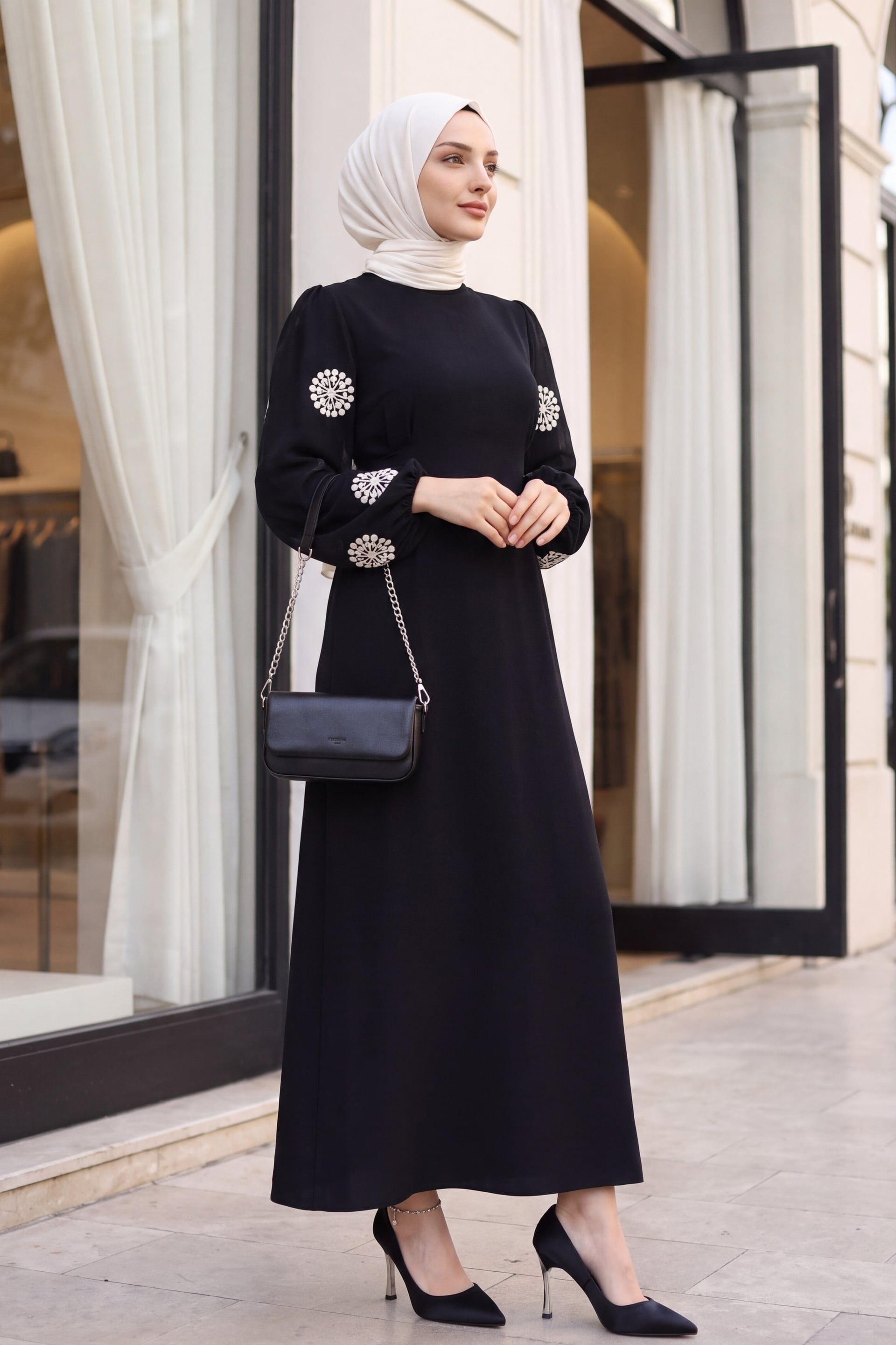 Black Modest Dress with Embroidered Sleeves - Podyumplus - by Peralane - photo 4