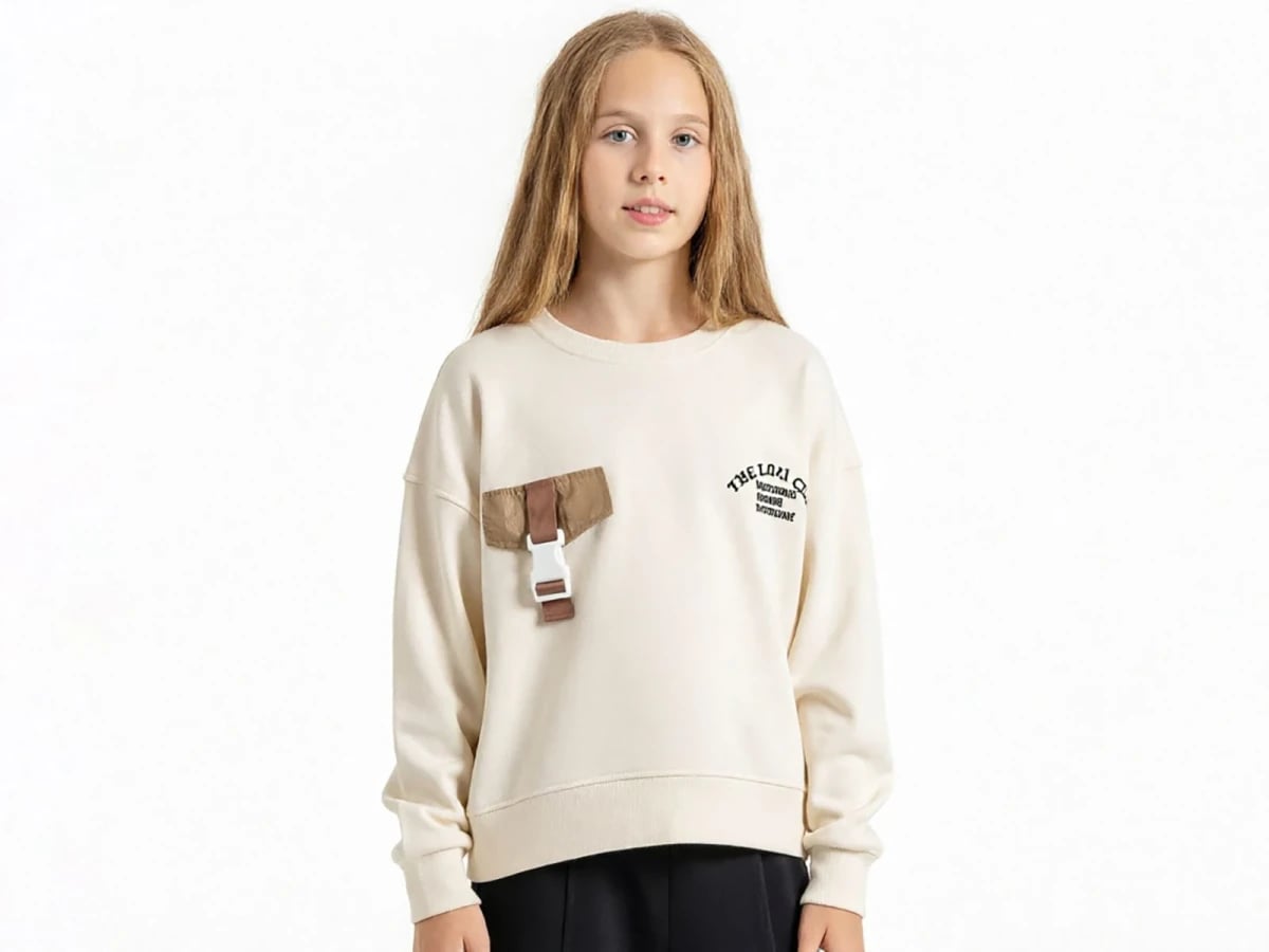 Girls' Cream Printed Sweatshirt with Pocket - Pack of 4 - ÖZ Bebe - by Peralane