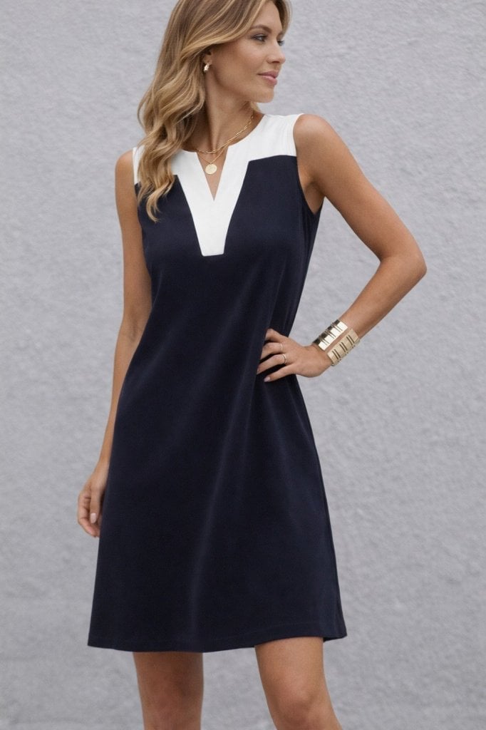 Women's Sleeveless Two-Tone V-Neck Short Viscose Dress - Janes - by Peralane - photo 3