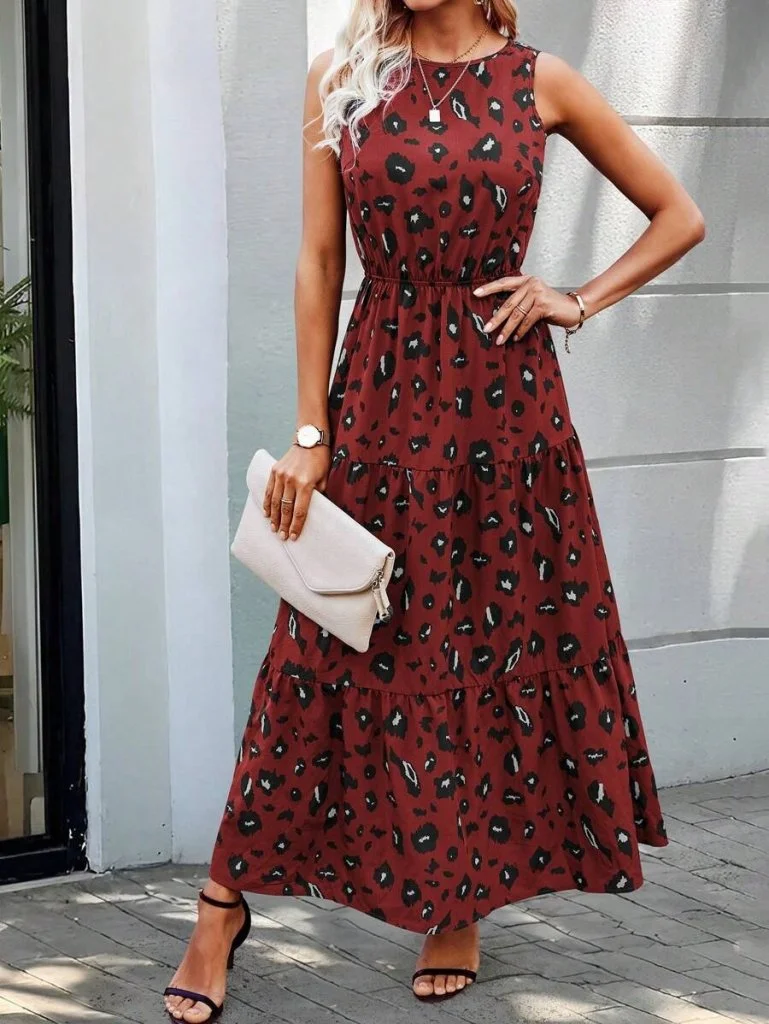 Women's Sleeveless Round Neck Elasticated Waist Printed Suprem Dress - Janes - by Peralane