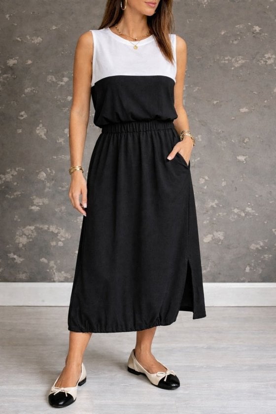 Women's Sleeveless Color-Blocked Midi Dress with Slit - Janes - by Peralane
