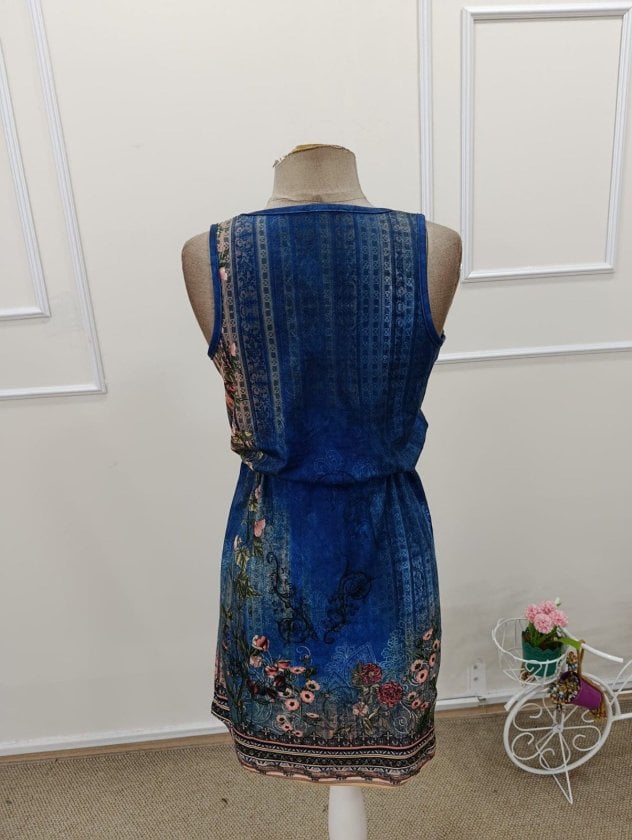 Women's Sleeveless Round Neck Drawstring Waist Floral Print Short Suprem Dress - Janes - by Peralane - photo 8