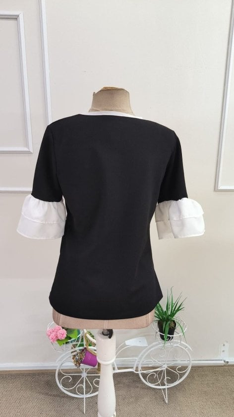 Women's Short Sleeve Bow Neck Trim Crepe Blouse - Janes - by Peralane - photo 6