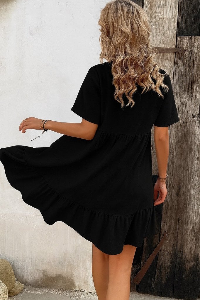 Women's Short-Sleeved Tie-Neck Button-Front Ruffle Suprem Dress - Janes - by Peralane - photo 3
