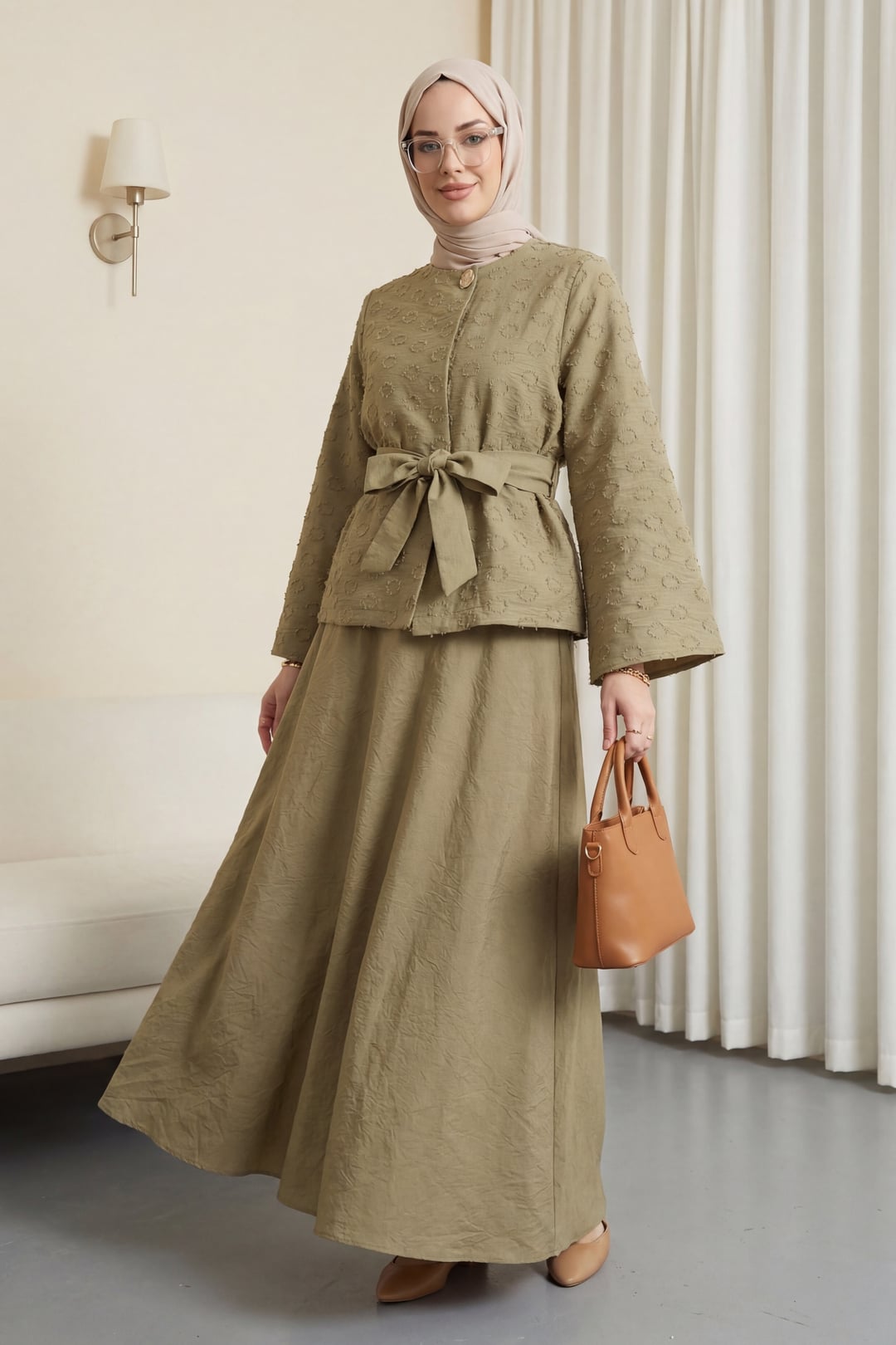 Single Button Belted Flared Skirt Set - Vizon - Podyumplus - by Peralane - photo 3