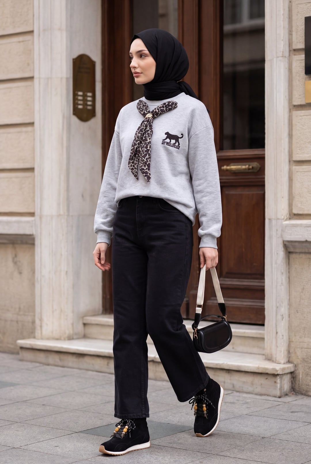 Leopard Emblem 3-Thread Sweatshirt with Scarf - Light Grey - Podyumplus - by Peralane - photo 6