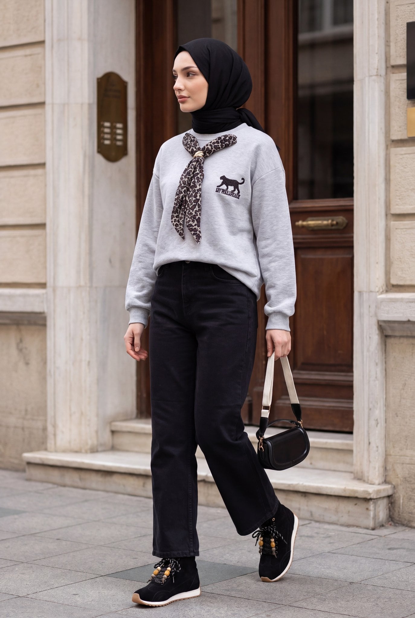 Leopard Emblem 3-Thread Sweatshirt with Scarf - Light Grey - Podyumplus - by Peralane - photo 6