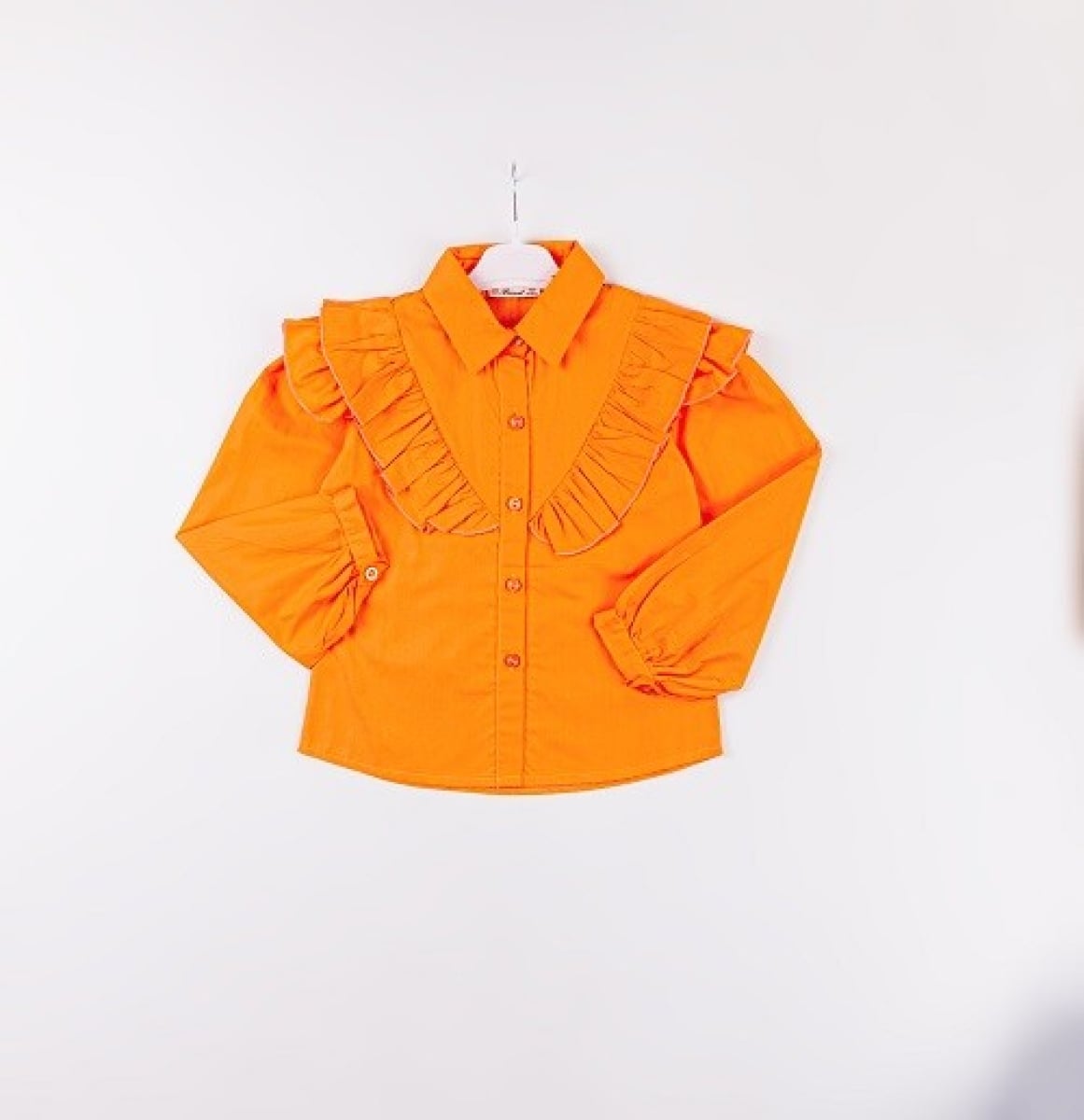 Girl's Orange Blouse with Ruffled Collar and Puff Sleeves - Busra Bebe - by Peralane