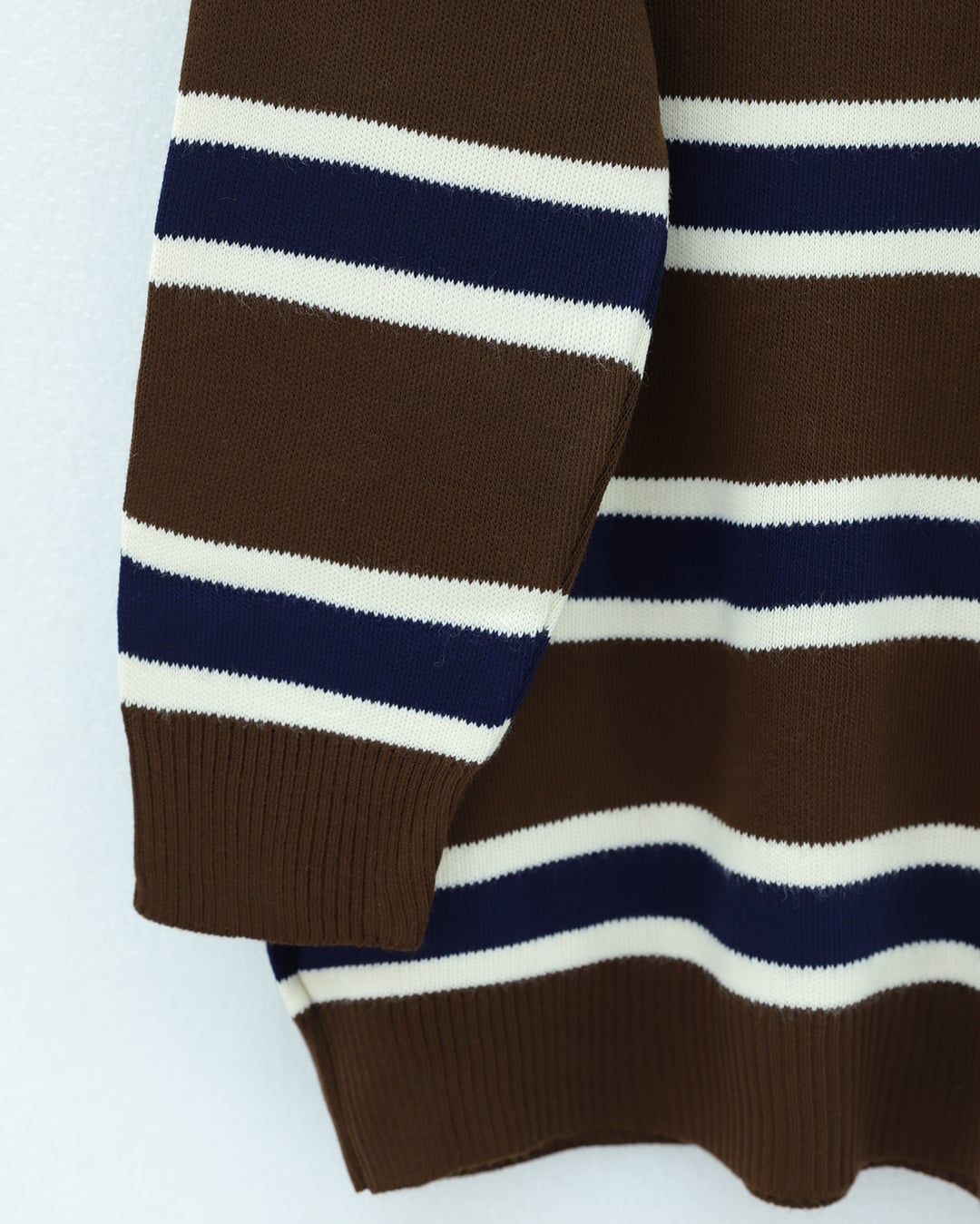 Polo Collar Half Button Striped Knit Sweater - Brown - Podyumplus - by Peralane - photo 5