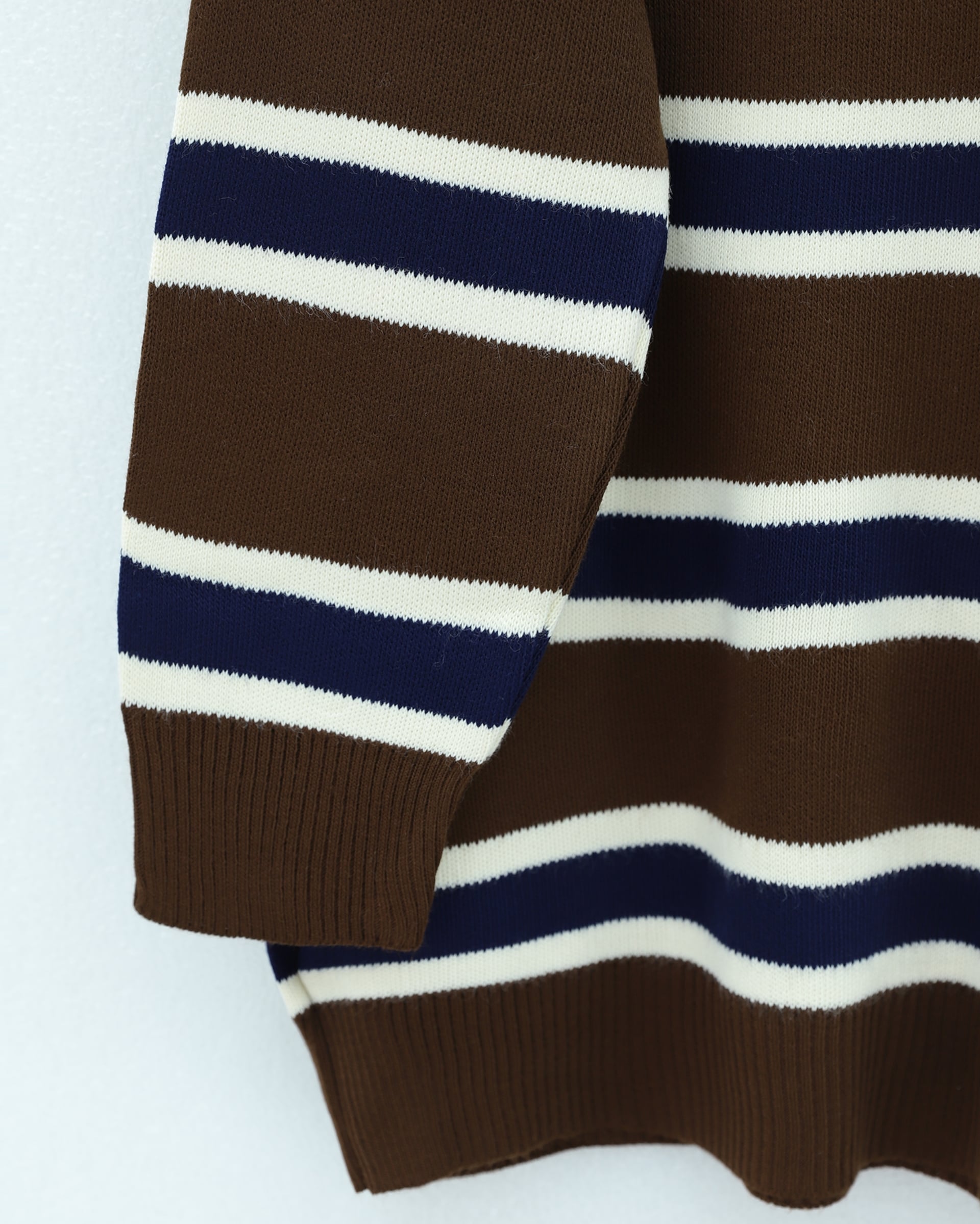 Polo Collar Half Button Striped Knit Sweater - Brown - Podyumplus - by Peralane - photo 5
