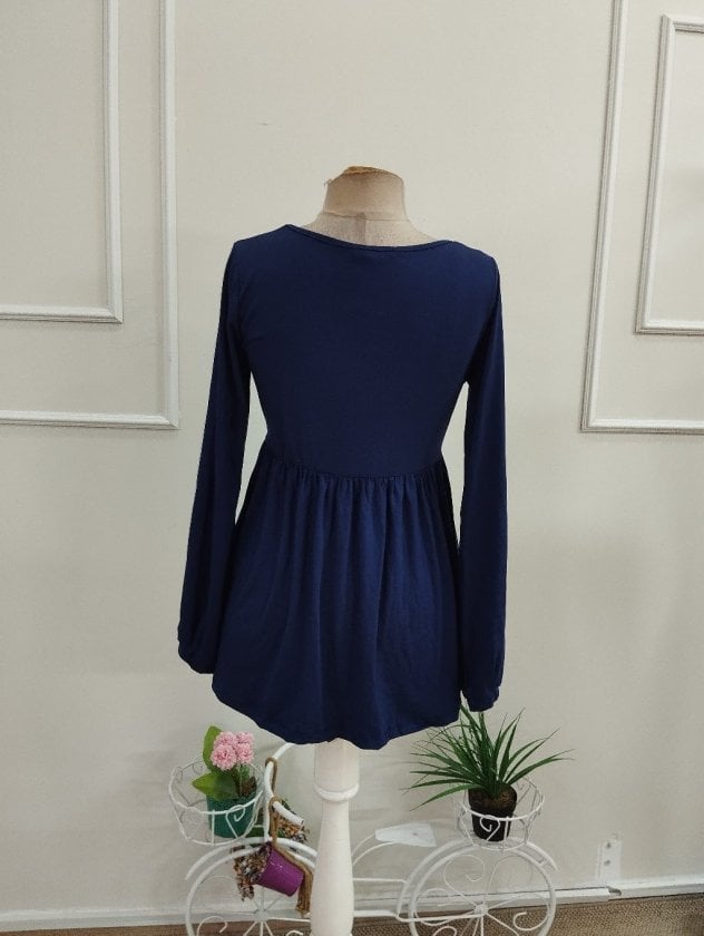 Women's Long Sleeve Round Neck Navy Blue Knit Tunic - Janes - by Peralane - photo 4