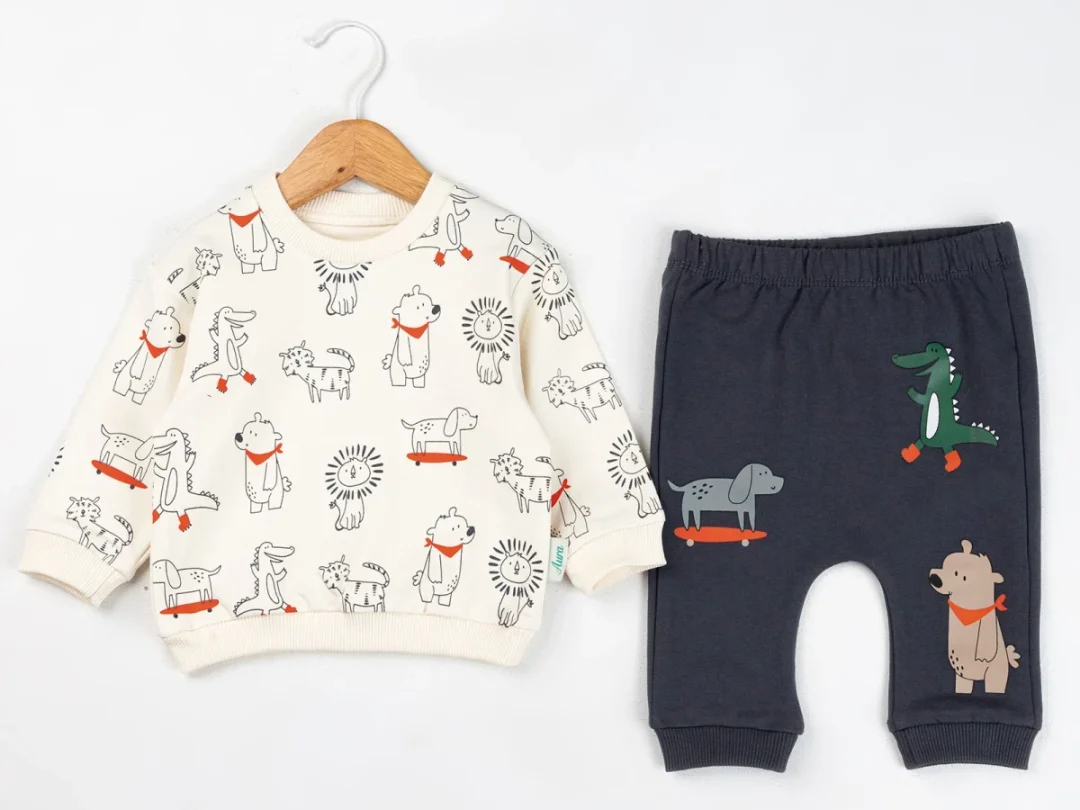 Animal Print Baby Boy Sweatshirt and Trousers Set - Comix - by Peralane