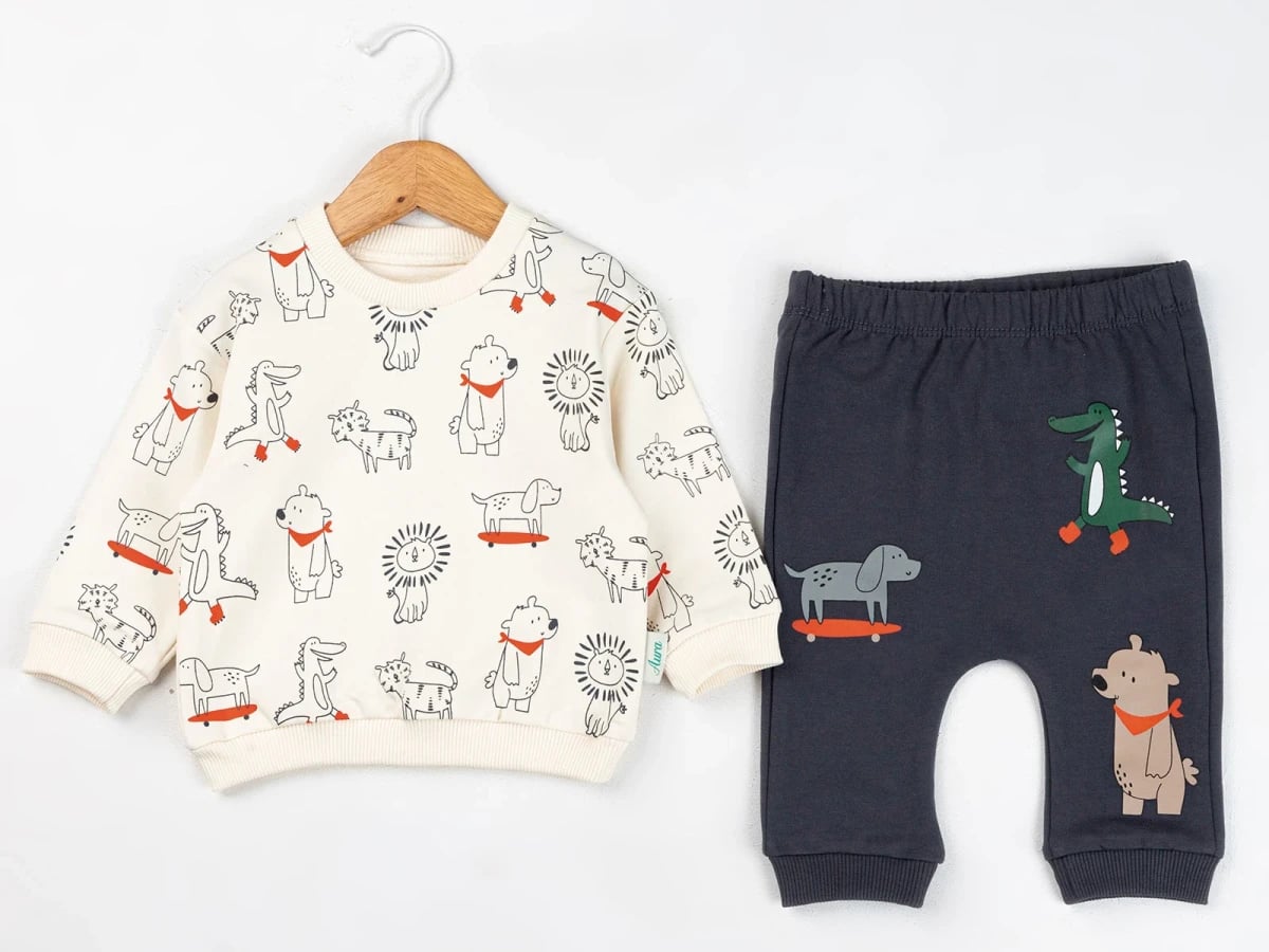 Animal Print Baby Boy Sweatshirt and Trousers Set - Comix - by Peralane