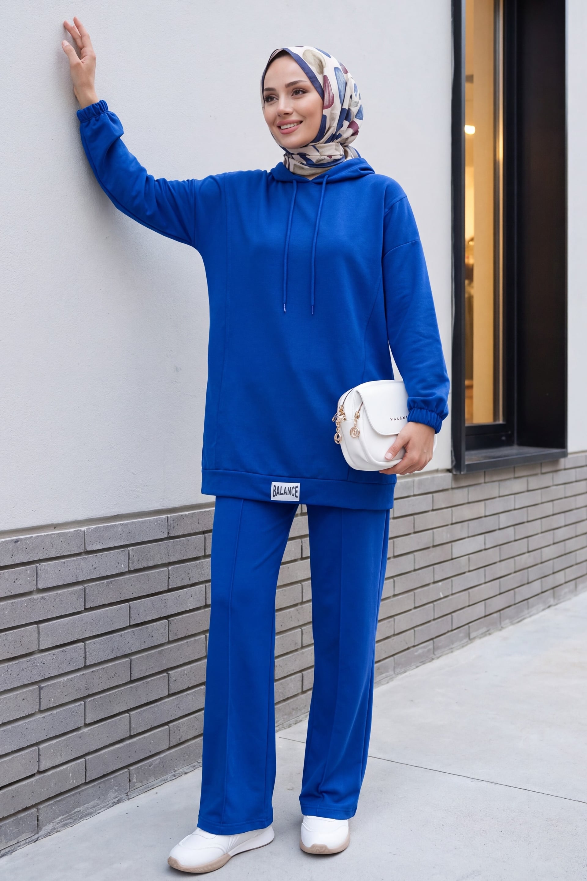 Hooded Jersey Two-Piece Set with Logo Detail - Sax Blue - Podyumplus - by Peralane - photo 3