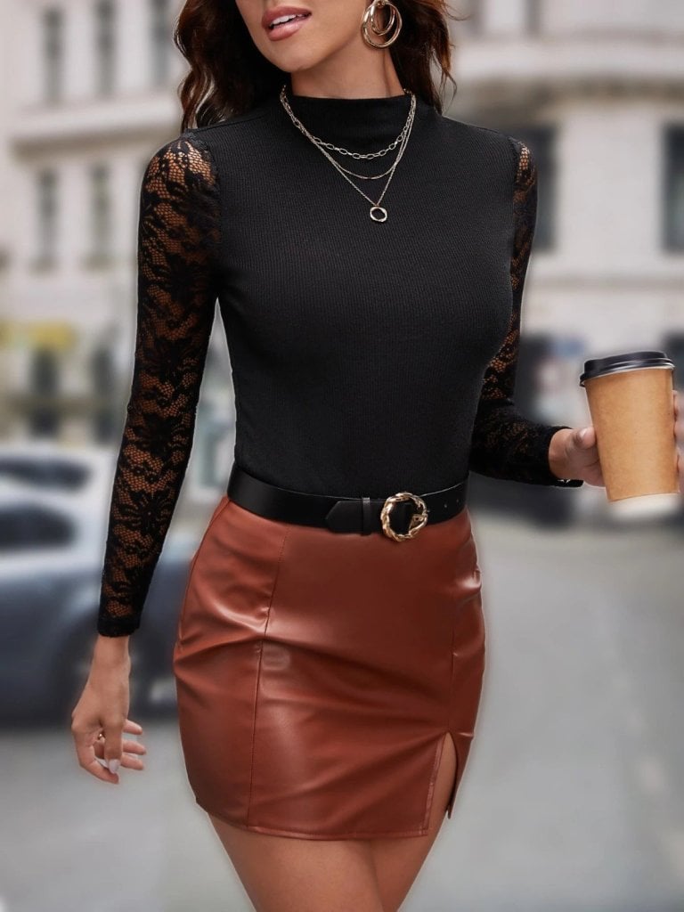 Women's Long Sleeve Half Turtleneck Lace Blouse - Janes - by Peralane - photo 4