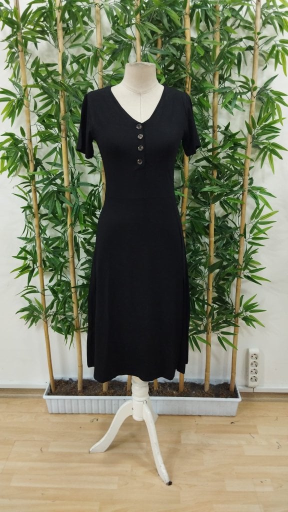 Women's Black Short-Sleeved V-Neck Button-Front Midi Viscose Dress - Janes - by Peralane - photo 7