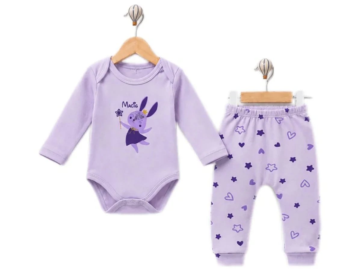 Baby Girl Sleepwear Set with Bunny Print - Light Purple - Pack of 3 - Supermini - by Peralane
