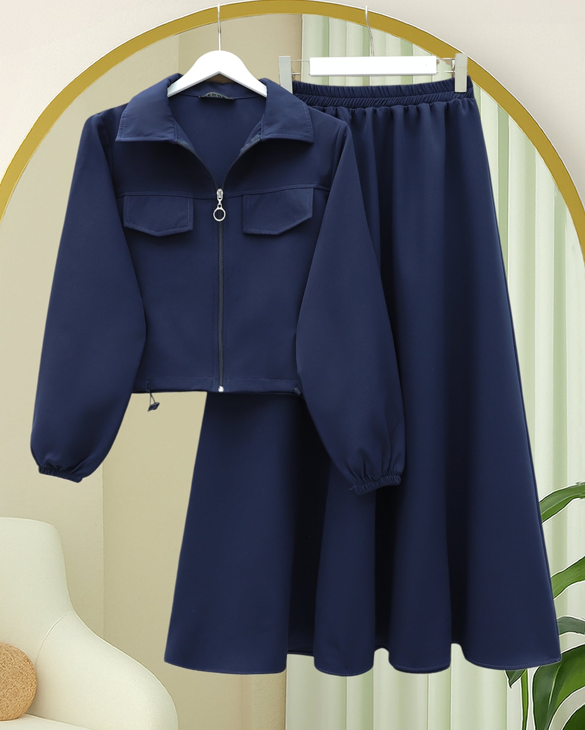 Navy Zip-Front Double Knit Two-Piece Set with Elastic Waist and Cuffs - Podyumplus - by Peralane - photo 2